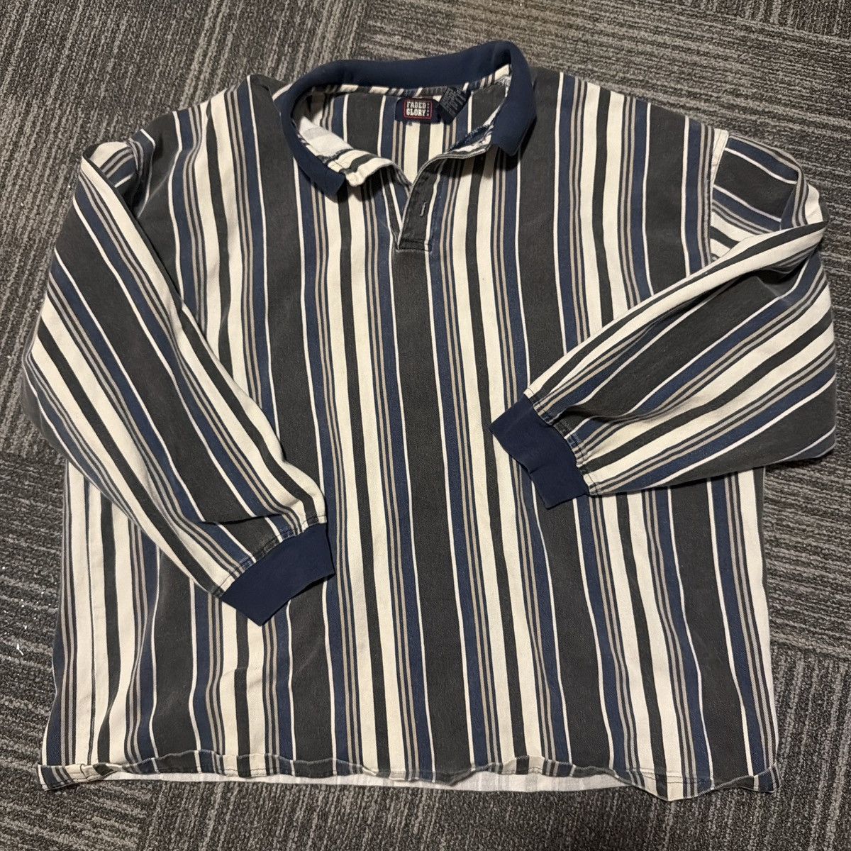 Faded Glory Multicolor Blue cream white long sleeve polo shirt Size US XL / EU 56 / 4 - 1 Thumbnail