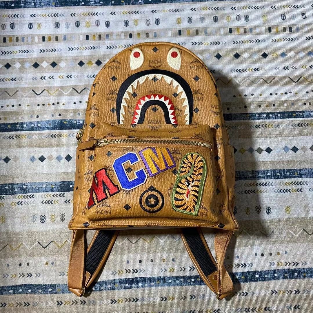 image of Bape x MCM Stark Backpack in Brown, Men's