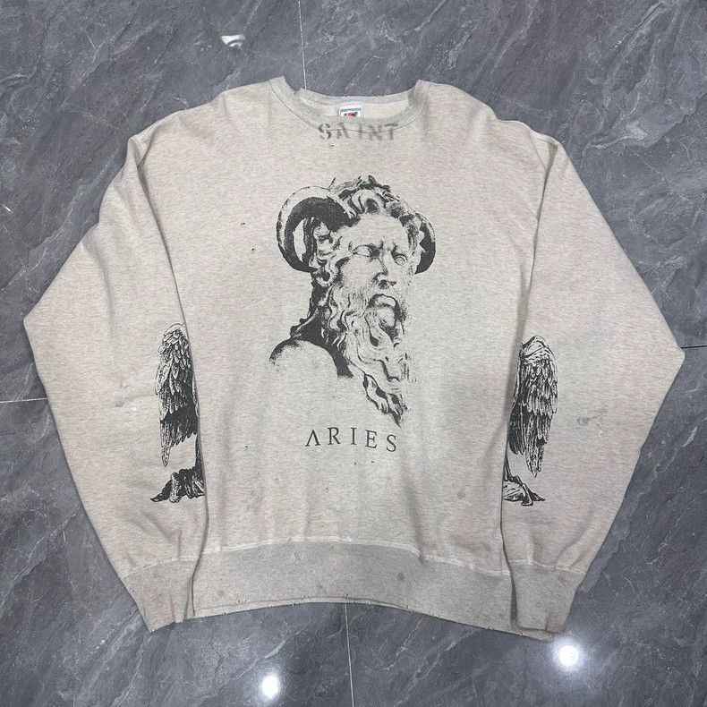 Saint Michael Co-branded washed beige Ares God Crewneck Sw