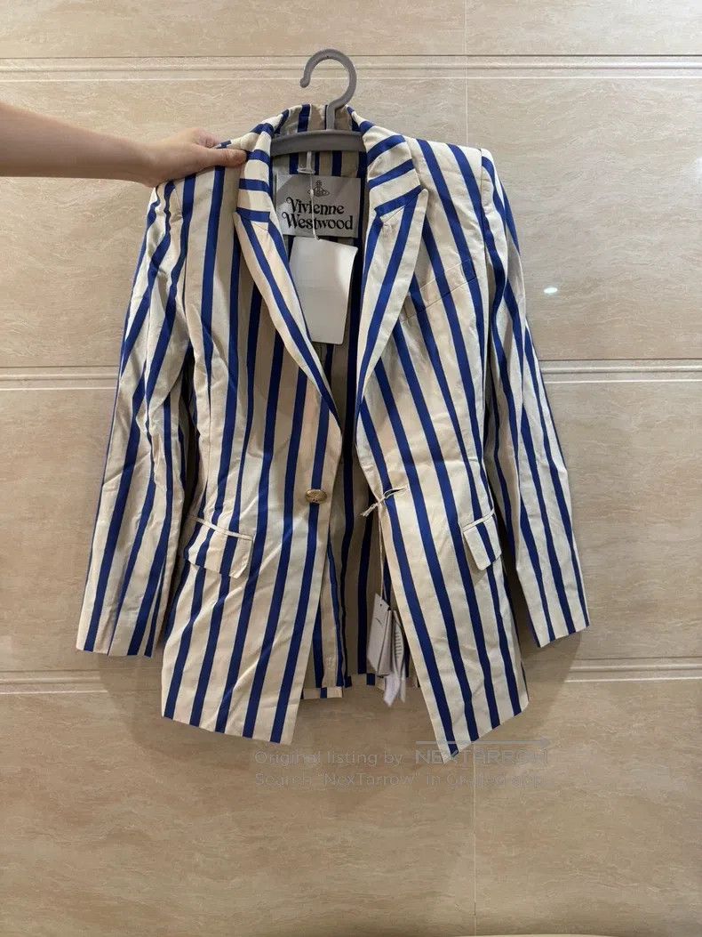 Vivienne Westwood vivienne westwood Navy and White Striped Blazer with Shoul Size XS / US 0-2 / IT 36-38 - 1 Thumbnail