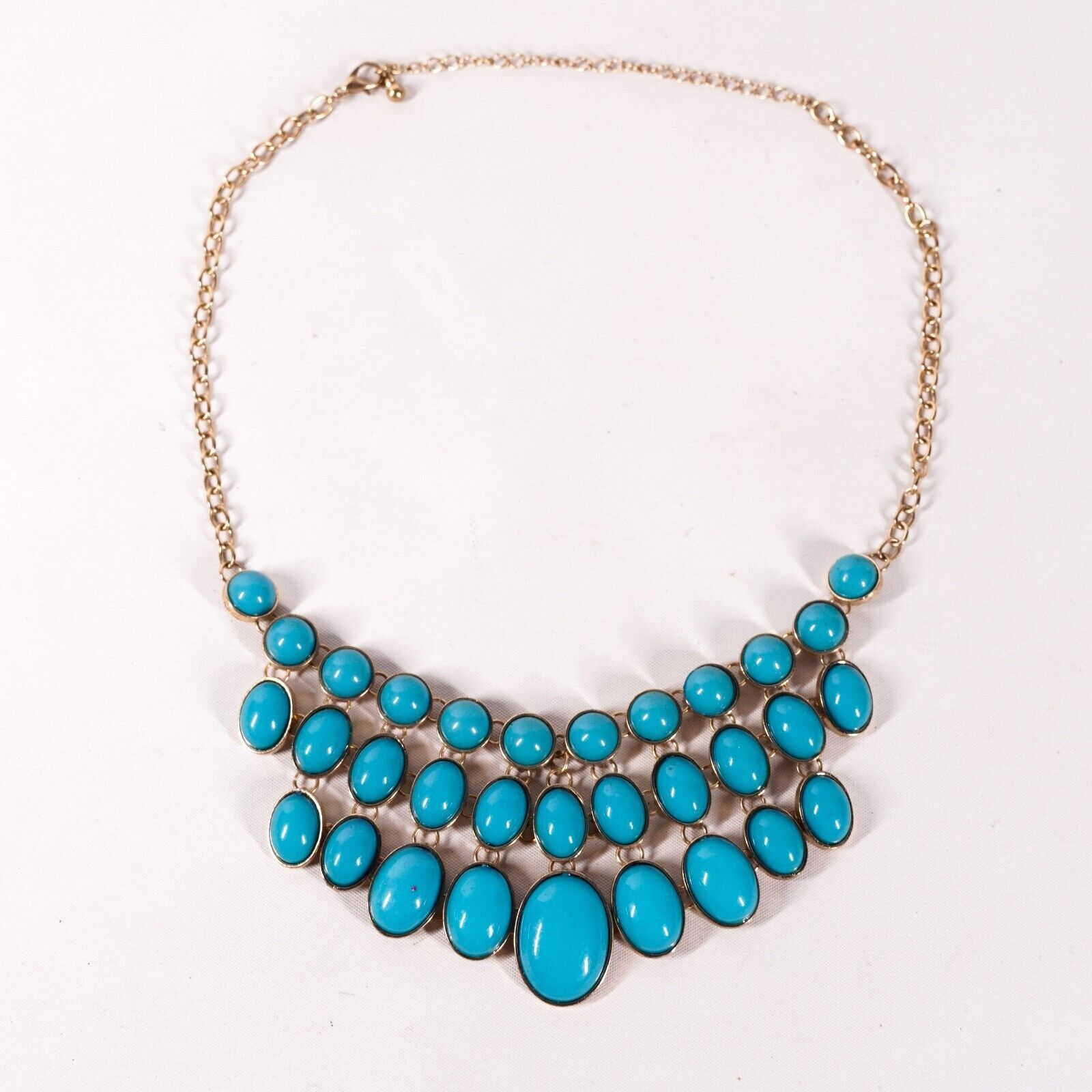 Other 11" Blue Beaded Gold Chain Necklace Choker Elegant Jewelry Size ONE SIZE - 1 Thumbnail