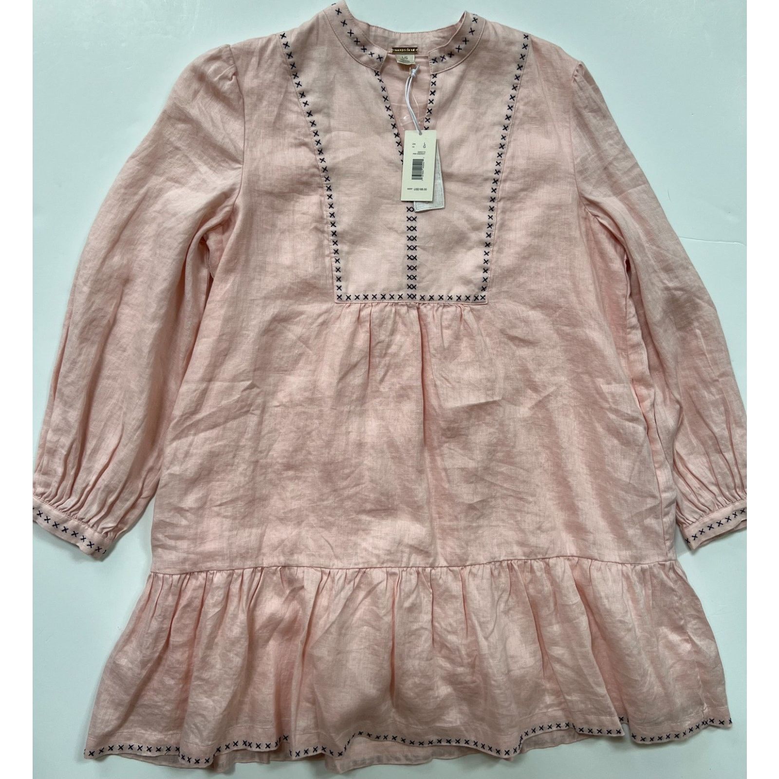 Magaschoni Linen Dress Mini Drop Waist Coral Lined Size L