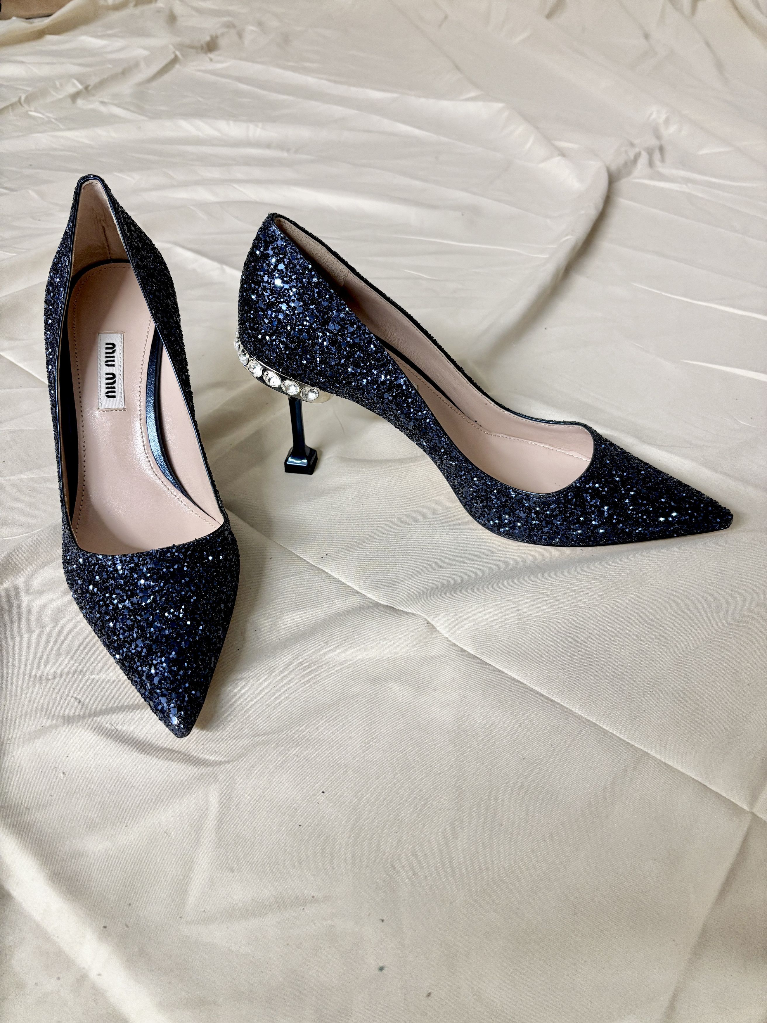 Miu Miu Miu Miu blue sequin kitten heel with crystal detail Size US 6 / IT 36 - 5 Thumbnail