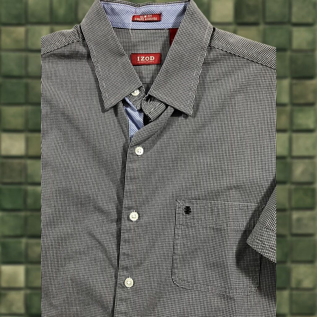 Izod Izod Luxury Sport Short Sleeve Button Down Shirt Mens M Black White Plaid Size US M / EU 48-50 / 2 - 1 Thumbnail