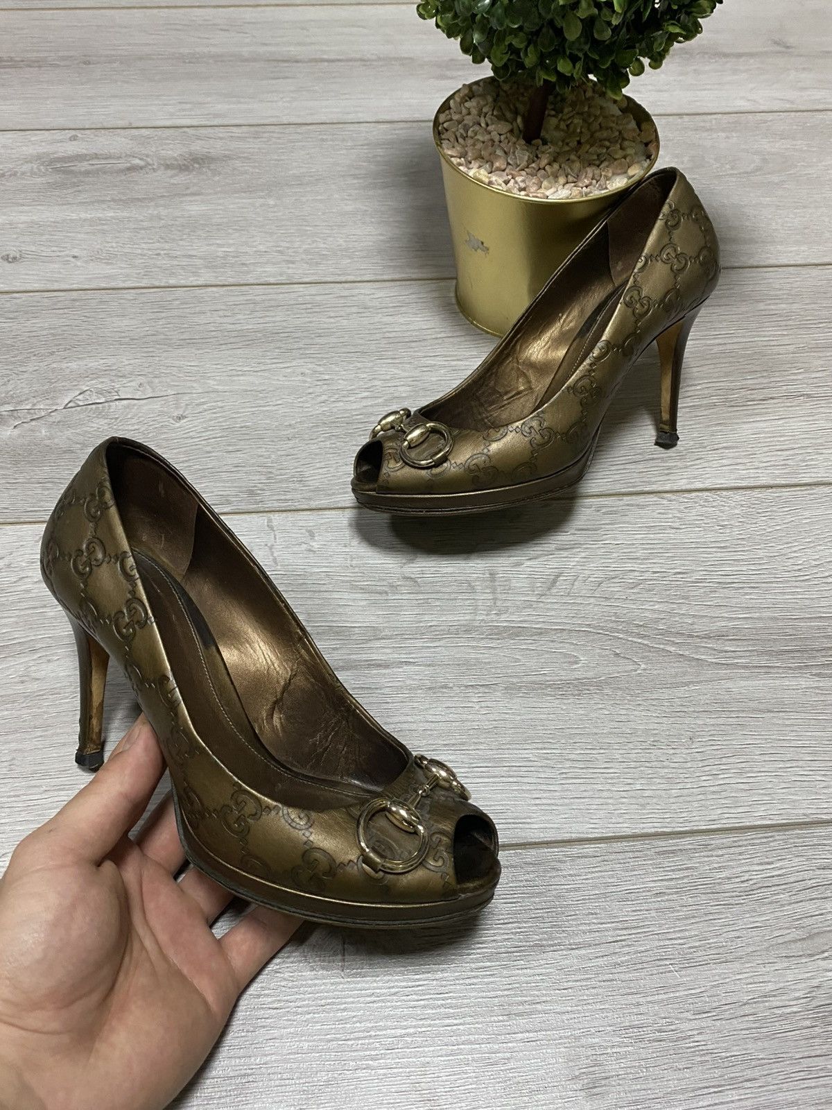 Gucci Gucci horse-bit monogram GG leather heels shoes Size US 8 / IT 38 - 1 Thumbnail