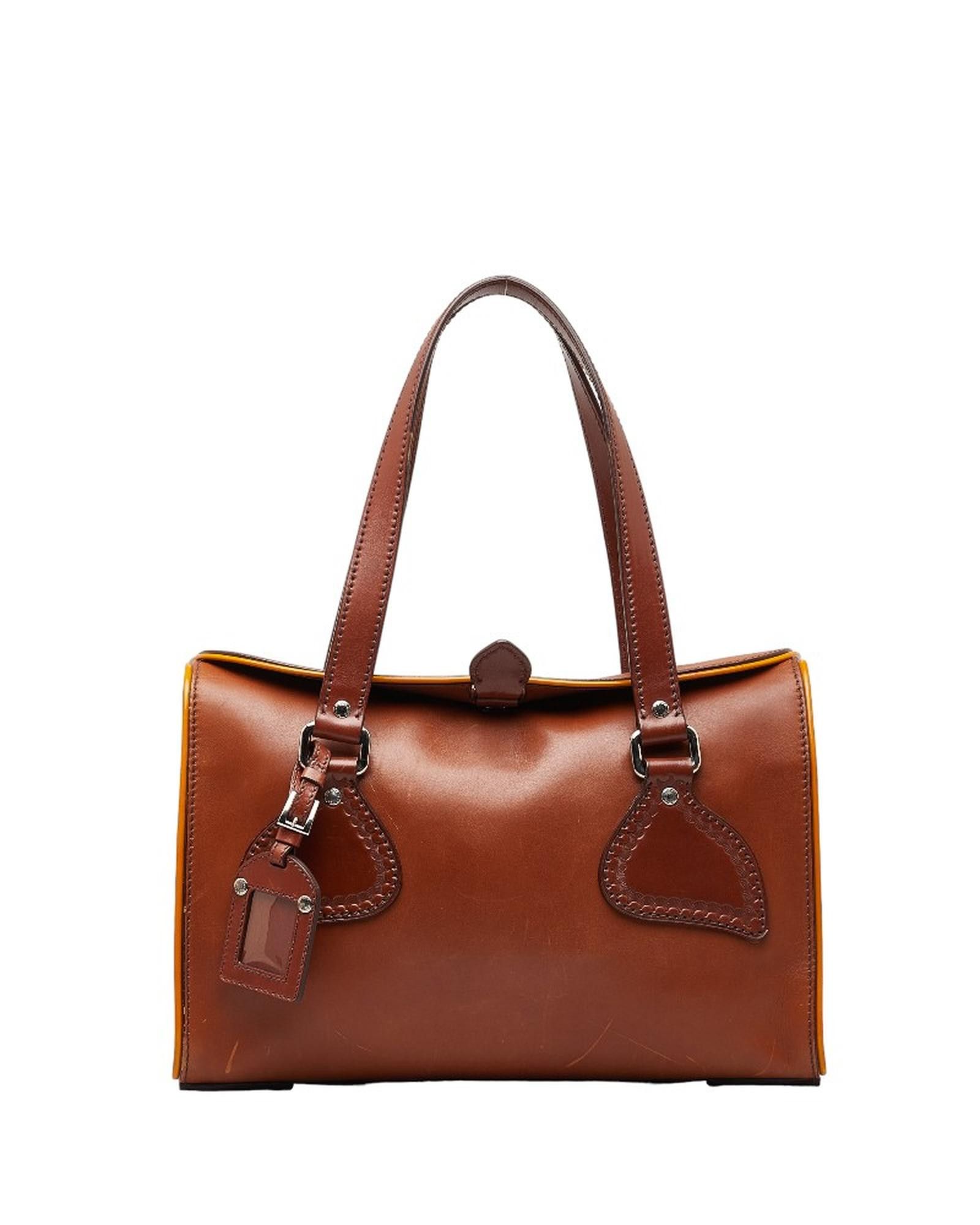 image of Prada Brown Leather Handbag In Excellent Condition, Women's