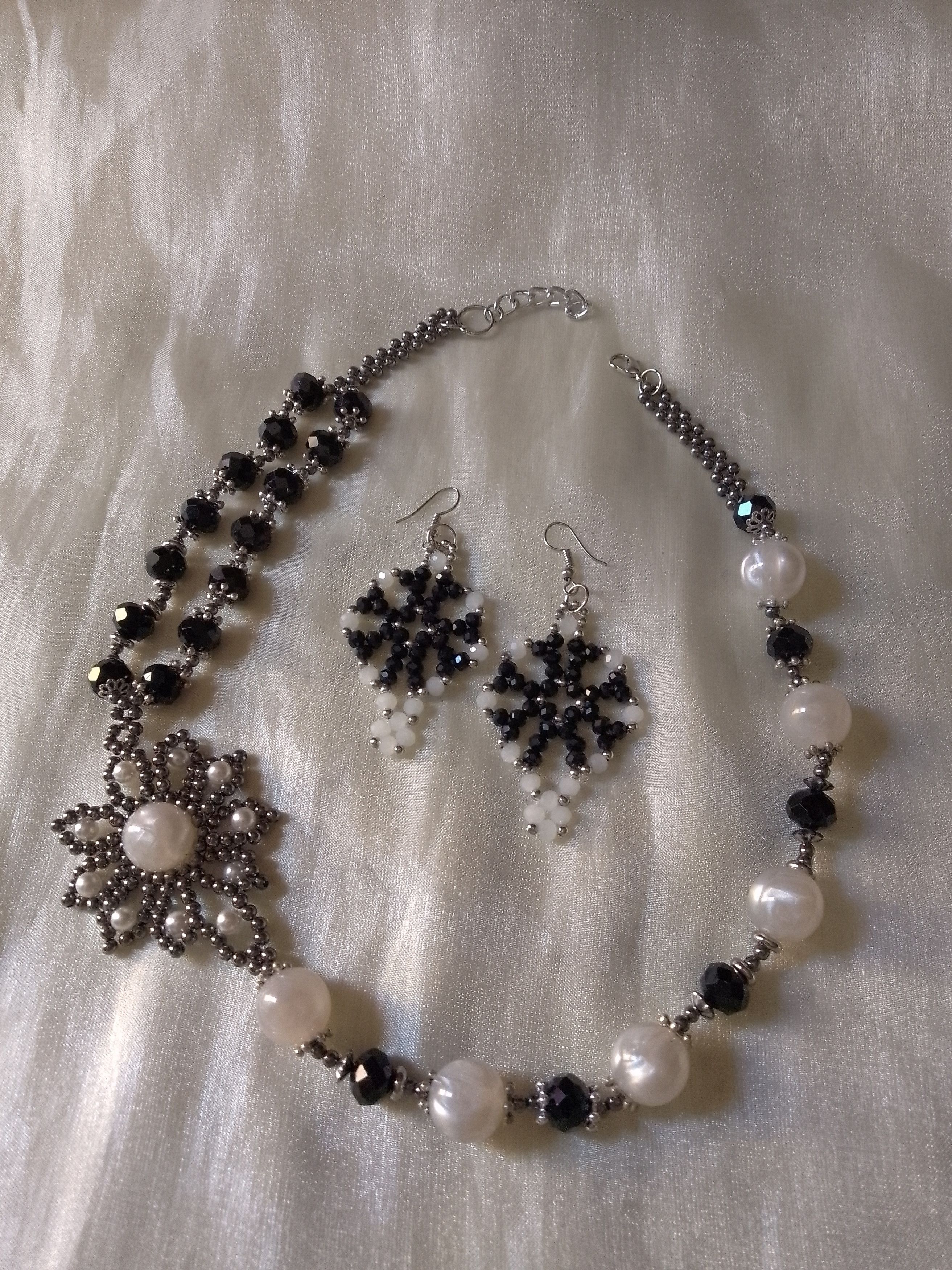 Handmade Necklace Vintage black/white Earrings Pearls tourmaline Size ONE SIZE - 7 Thumbnail