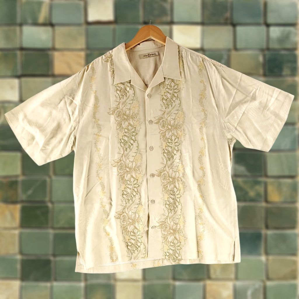 Tommy Bahama Tommy Bahama Silk Button Up Shirt Yellow Embroidered Mens XL Short Sleeve 100% Silk Size US XL / EU 56 / 4 - 1 Thumbnail