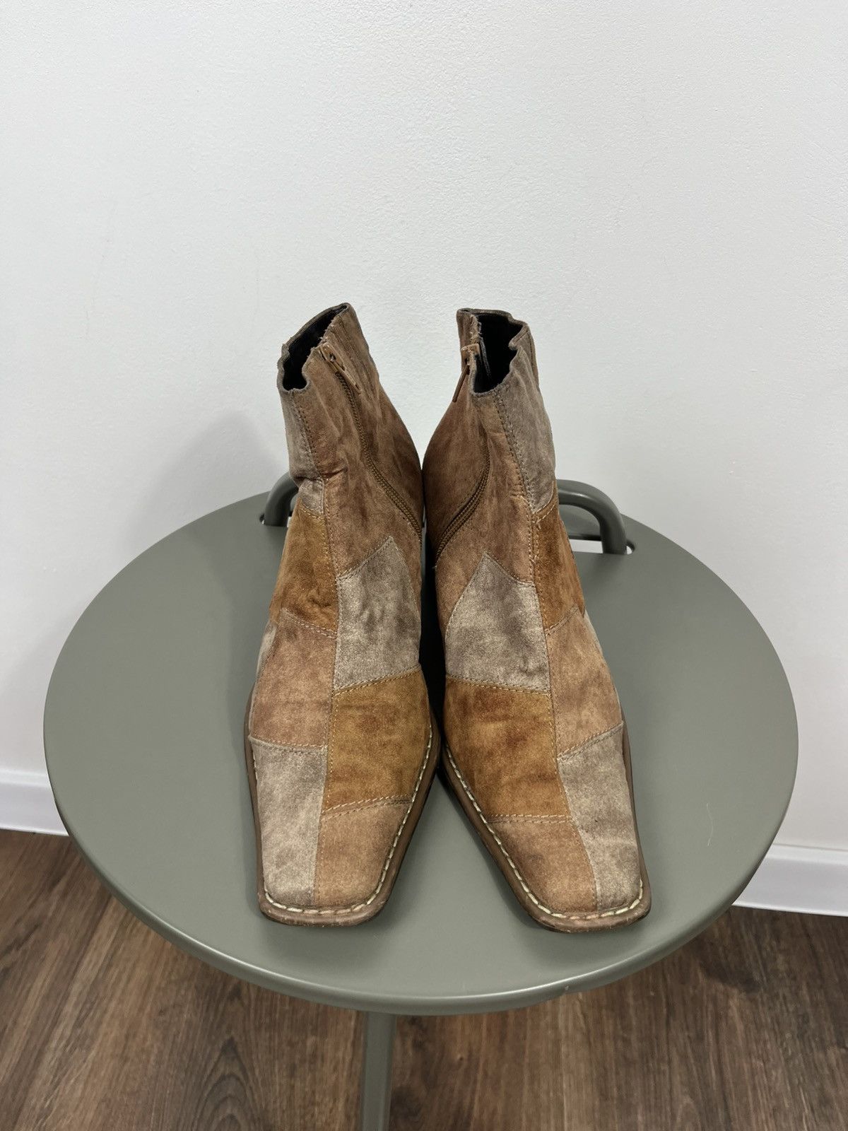 Other Patchwork Suede Ankle Boots EU 40 Block Heel Zip Square Toe Size US 9 / IT 39 - 4 Thumbnail