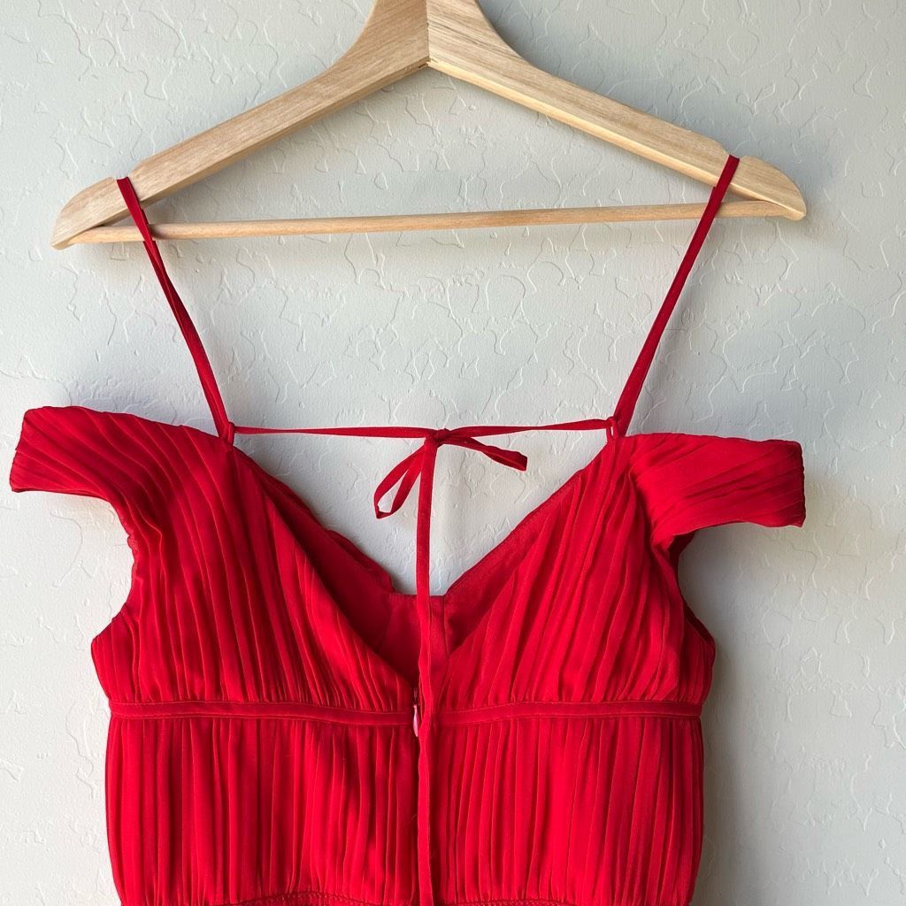 Self-Portrait NWT Self Portrait Dress Pleated Off Shoulder Lace Red Mini D Size S / US 4 / IT 40 - 5 Thumbnail