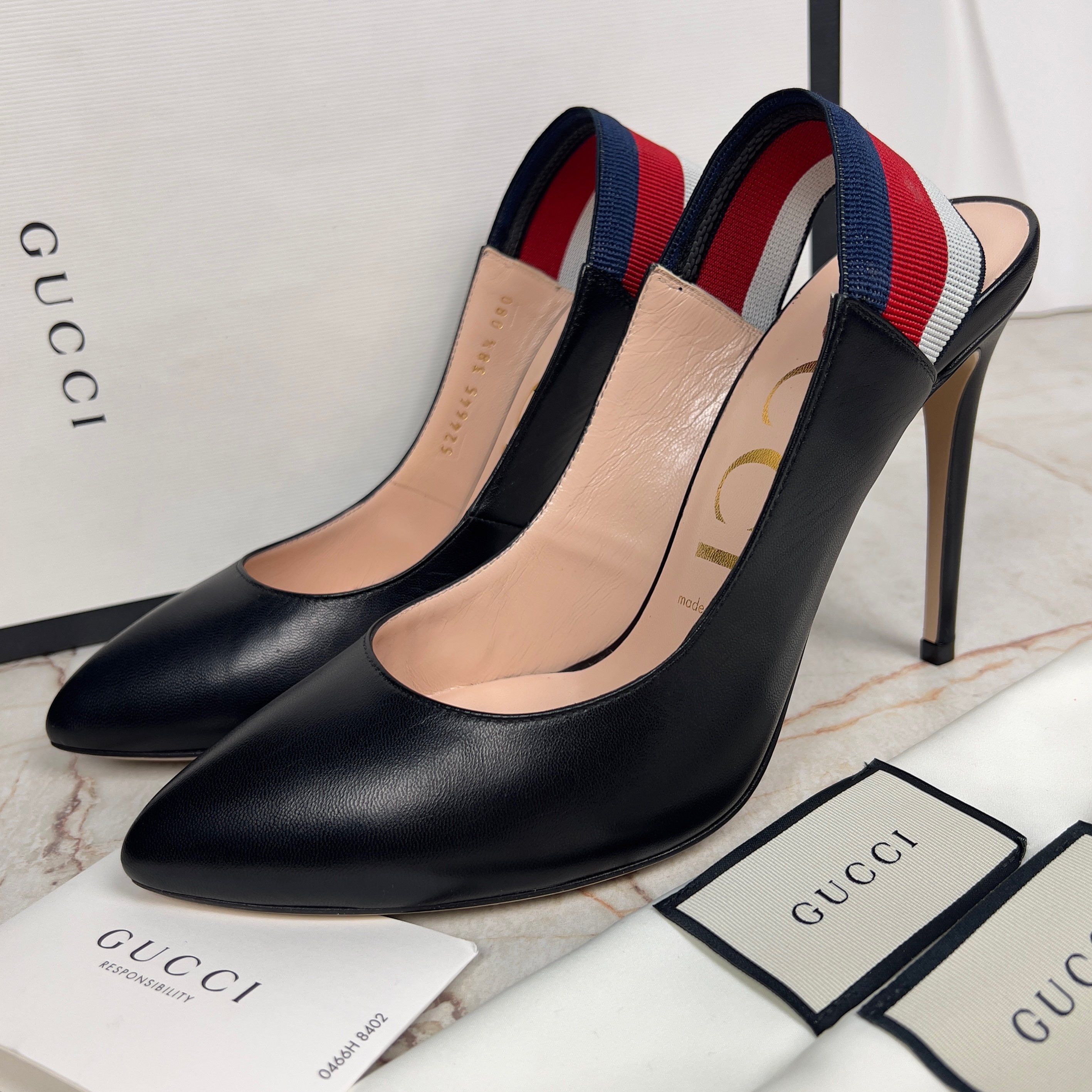 Gucci Sylvie Malaga Web Stripe Pumps High Heels Leather Size US 8.5 / IT 38.5 - 1 Thumbnail