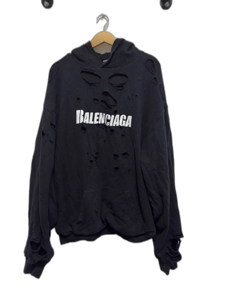 Balenciaga Balenciaga Black Ripped Hoodie Size US M / EU 48-50 / 2 - 1 Thumbnail