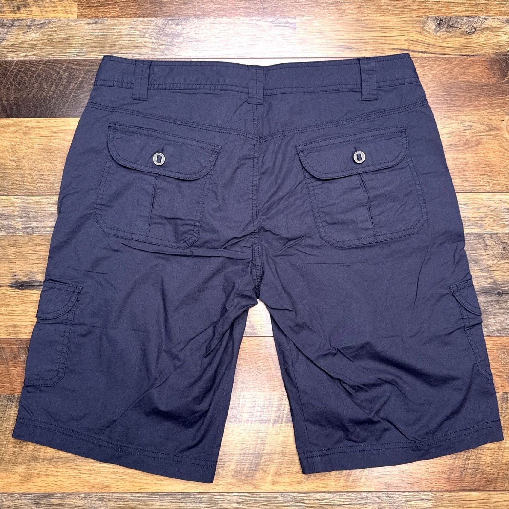 Vintage Gander Mountain Bermuda Shorts Womens 10 Cargo Pocket Blue Cotton Spandex Knit Activewear Hiking Walking, Regular, Flat Front Size 32" / US 10 / IT 46 - 2 Thumbnail
