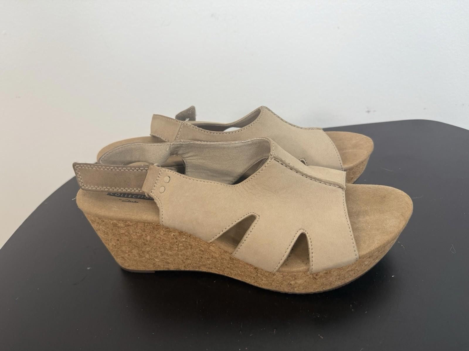 Clarks Clarks Platform Cork Wedge Sandals Cushion Nubuck Light Tan Size US 11 / IT 41 - 1 Thumbnail