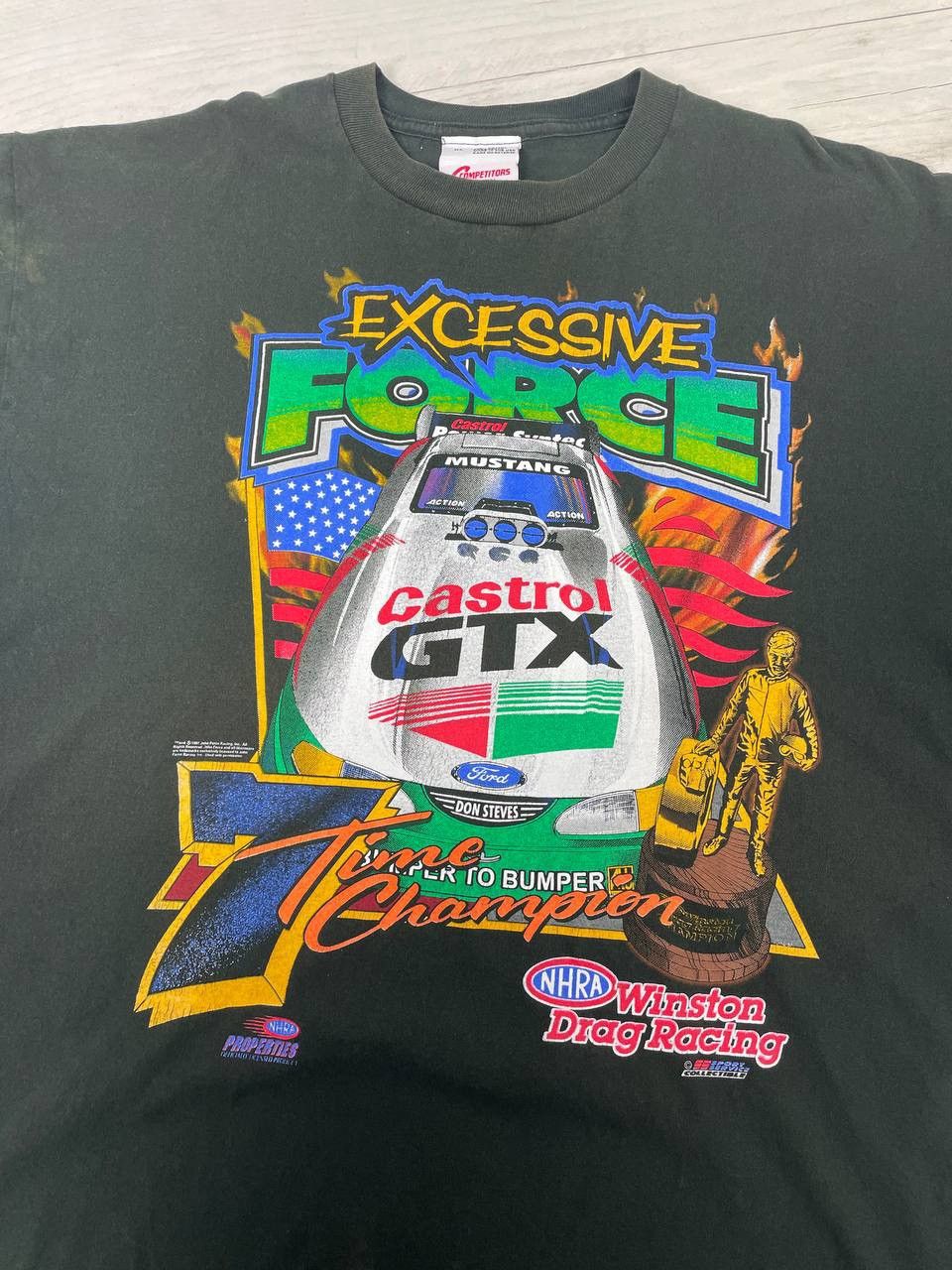 Formula 1 Vintage John Force Excessive Force ] Drag Racing T-Shirt 90s Size US XL / EU 56 / 4 - 11 Thumbnail