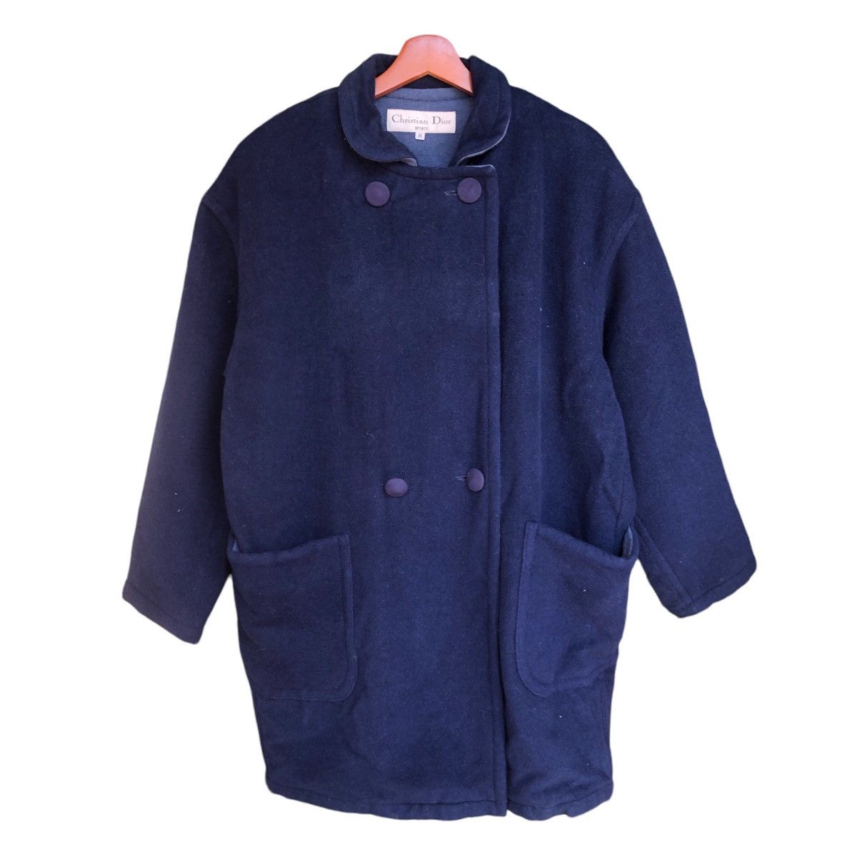 image of Christian Dior Monsieur Christian Dior Sport Wool Overcoat Jacket in Blue, Women's (Size Medium)