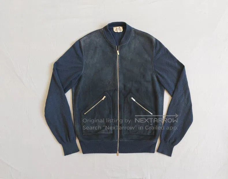 Hermes Hermes Leather Jacket, Deep Blue, Suede Goat Leather and C Size US L / EU 52-54 / 3 - 1 Thumbnail
