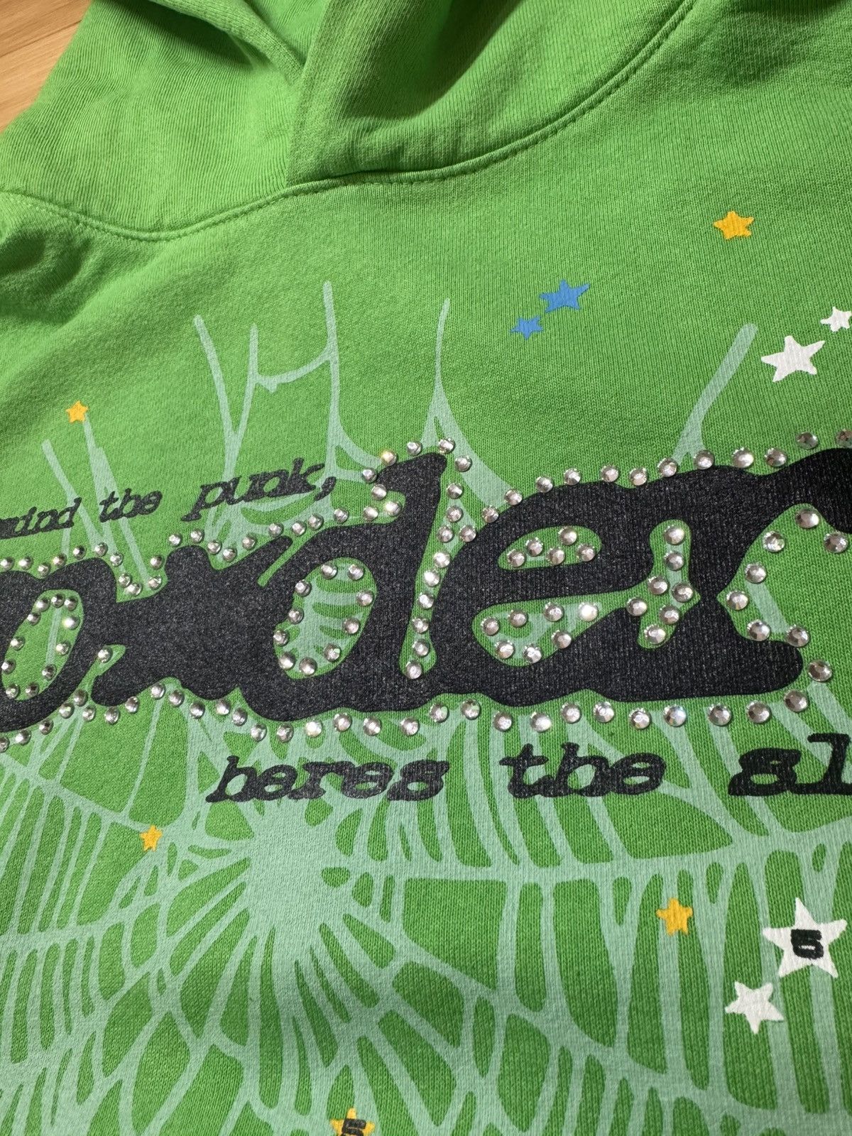 Sp5der SP5DER RHINESTONE PUNK V2 HOODIE GREEN - SIZE L Size US L / EU 52-54 / 3 - 3 Thumbnail