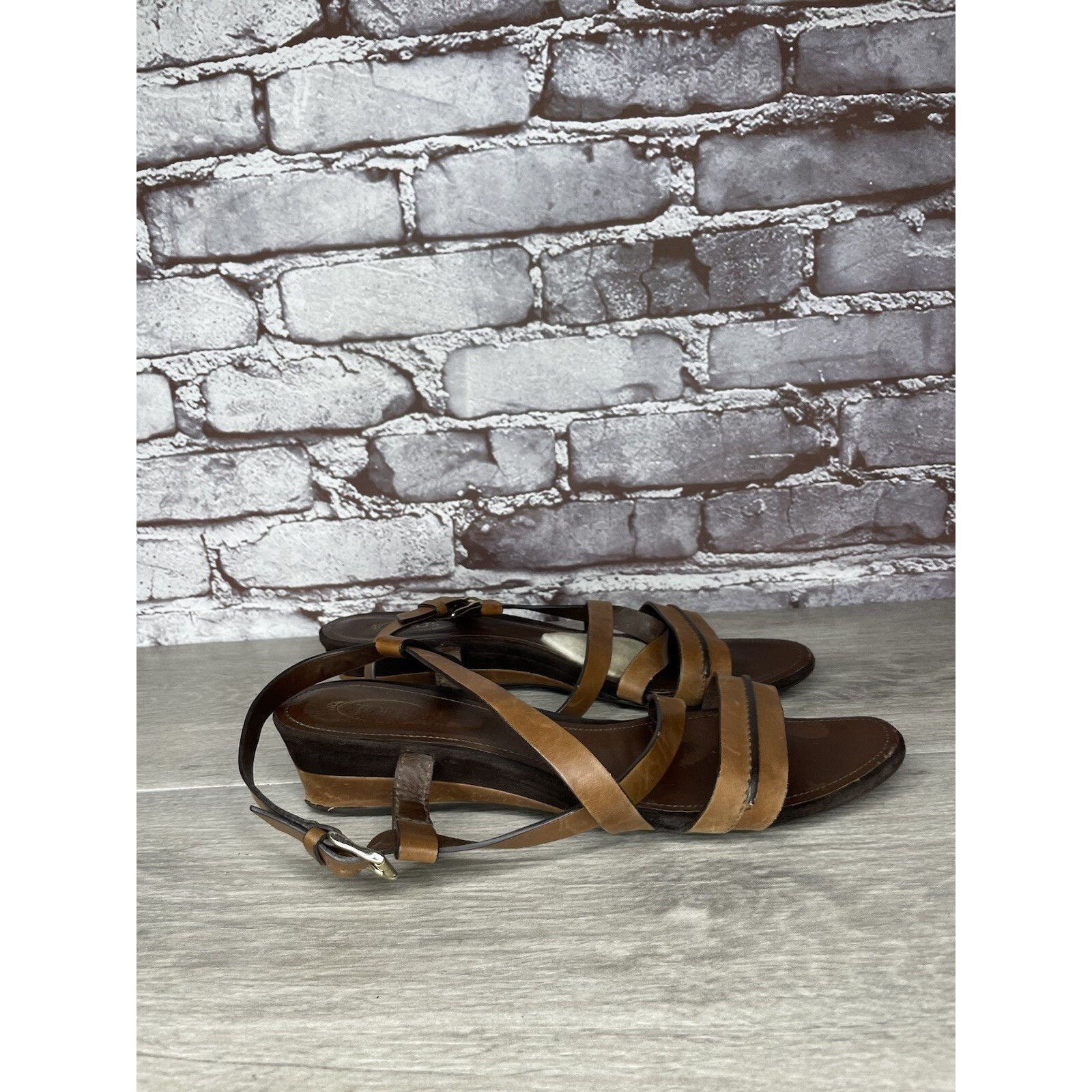 Tod's Tod's Brown Leather Wedge Strappy Ankle Strap Sandals Women Size US 9.5 / IT 39.5 - 14 Thumbnail