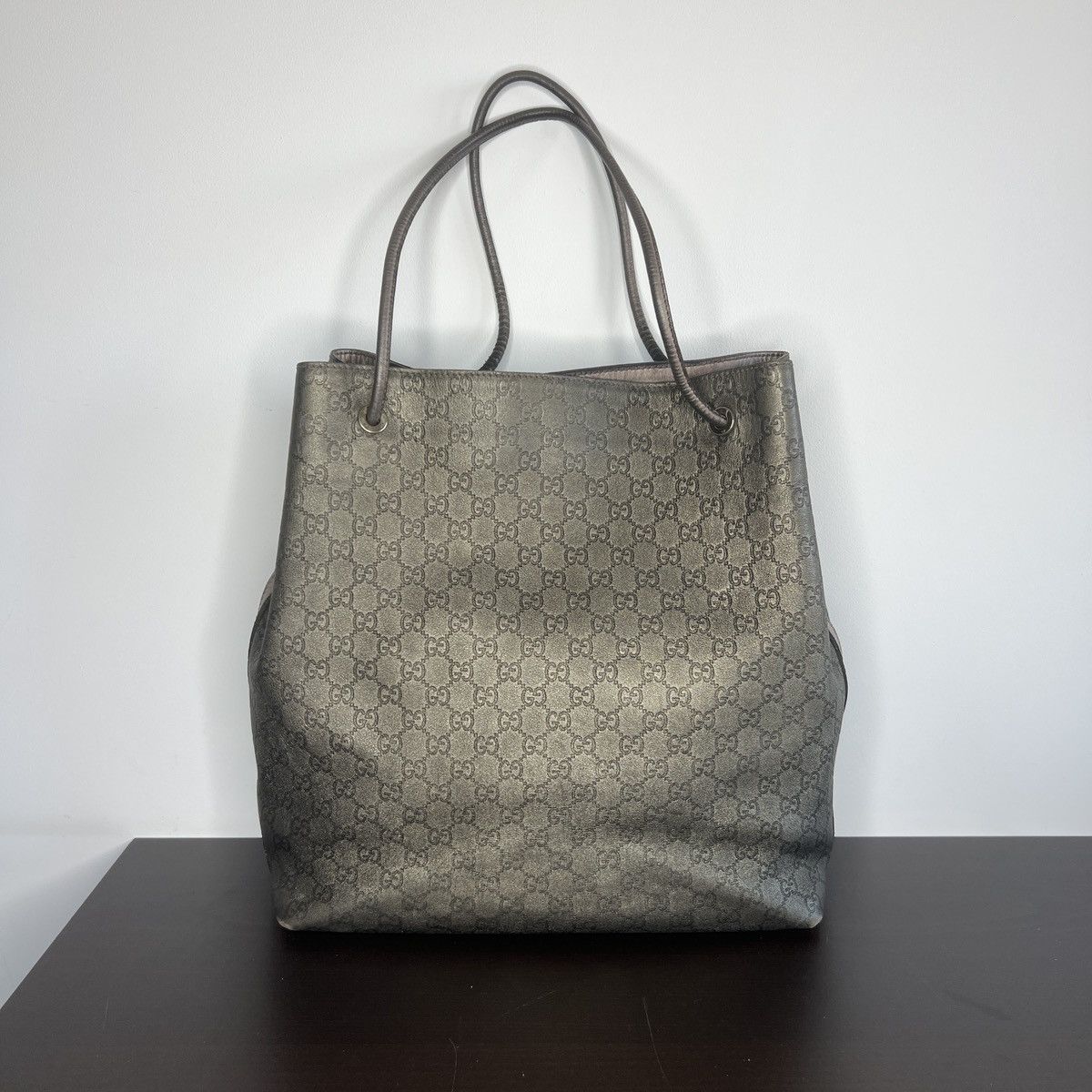 Gucci Vintage Gucci Monogram Tote Shoulder Bag Leather Beige Y2K Size ONE SIZE - 4 Thumbnail