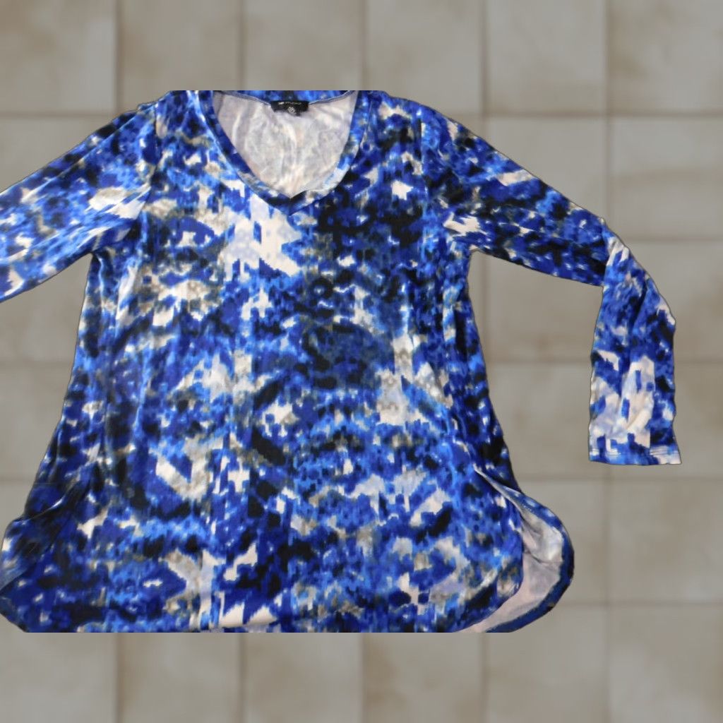 Vintage AB Studio Blouse Womens Medium blue floral stretch pullover top Size M / US 6-8 / IT 42-44 - 1 Thumbnail