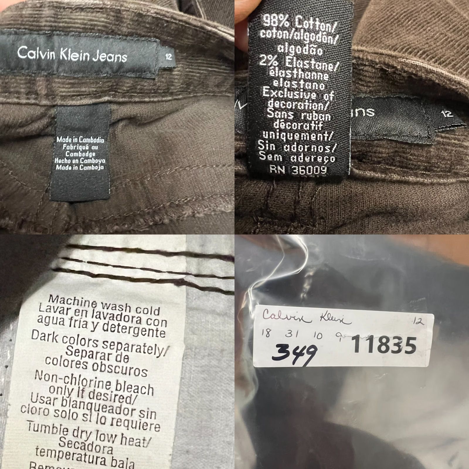 Calvin Klein Calvin Klein Jeans Straight Corduroy Brown 36x31 Womens 12 5-Pocket Zip Button Vintage 90s Retro Casual Size 34" / US 12 / IT 48 - 8 Thumbnail