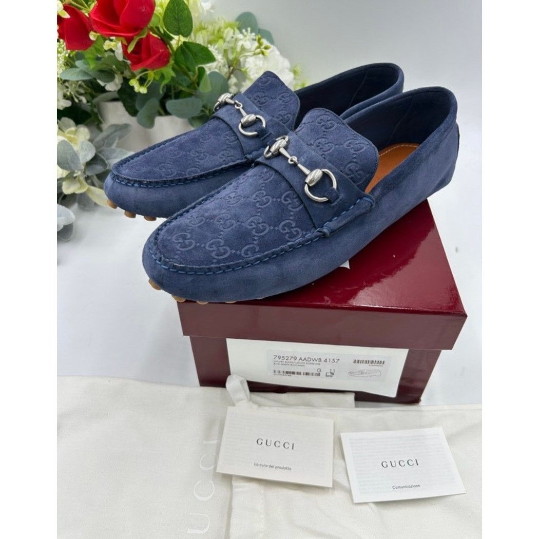 Gucci Gucci blue suede GG embossed Driver loafer sz 11 fits 11.5 Size US 11.5 / EU 44-45 - 7 Thumbnail
