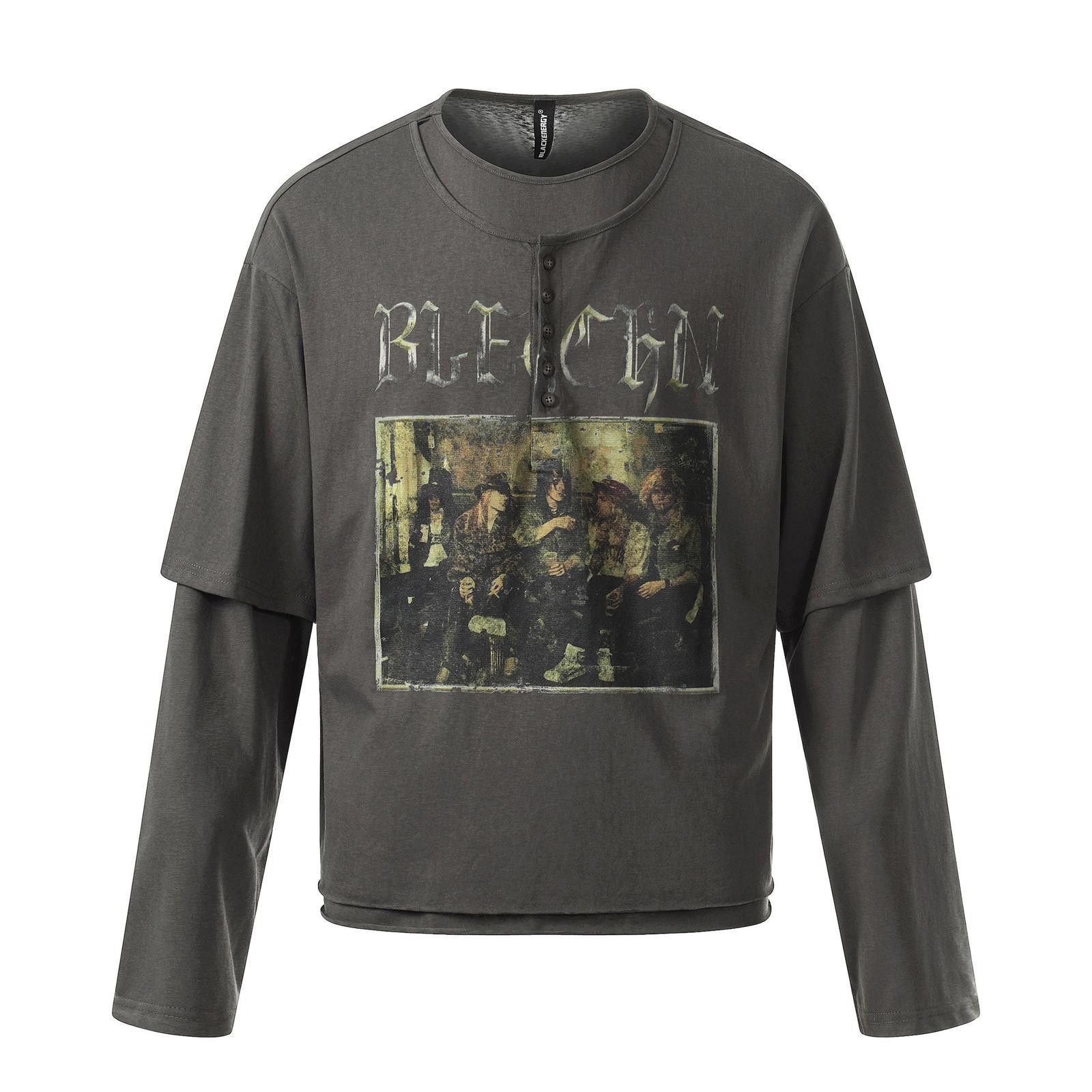Other Faded Black Cotton Layered Graphic Tee, Long Sleeve T-Shirt Size US L / EU 52-54 / 3 - 1 Thumbnail