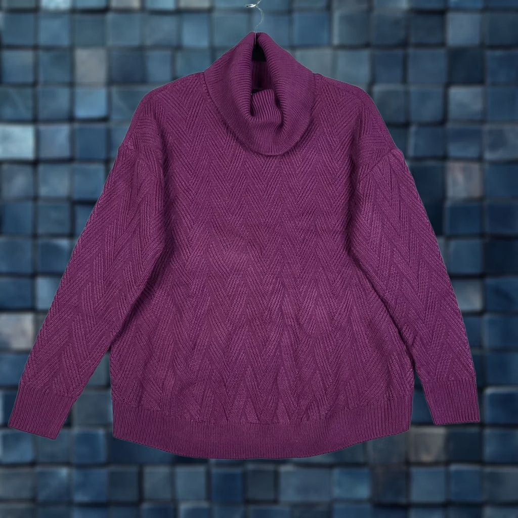 Vintage LANE BRYANT Women's pullover sweater Sz 14/16 cowl neck knit acrylic purple solid all seasons autumn winter Size XL / US 12-14 / IT 48-50 - 1 Thumbnail