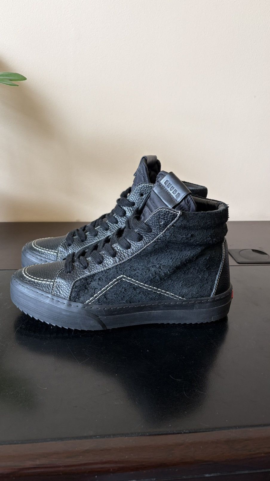 Rhude Rhude Leather High-Top Sneakers – Black – size 9 Size US 9 / EU 42 - 3 Thumbnail