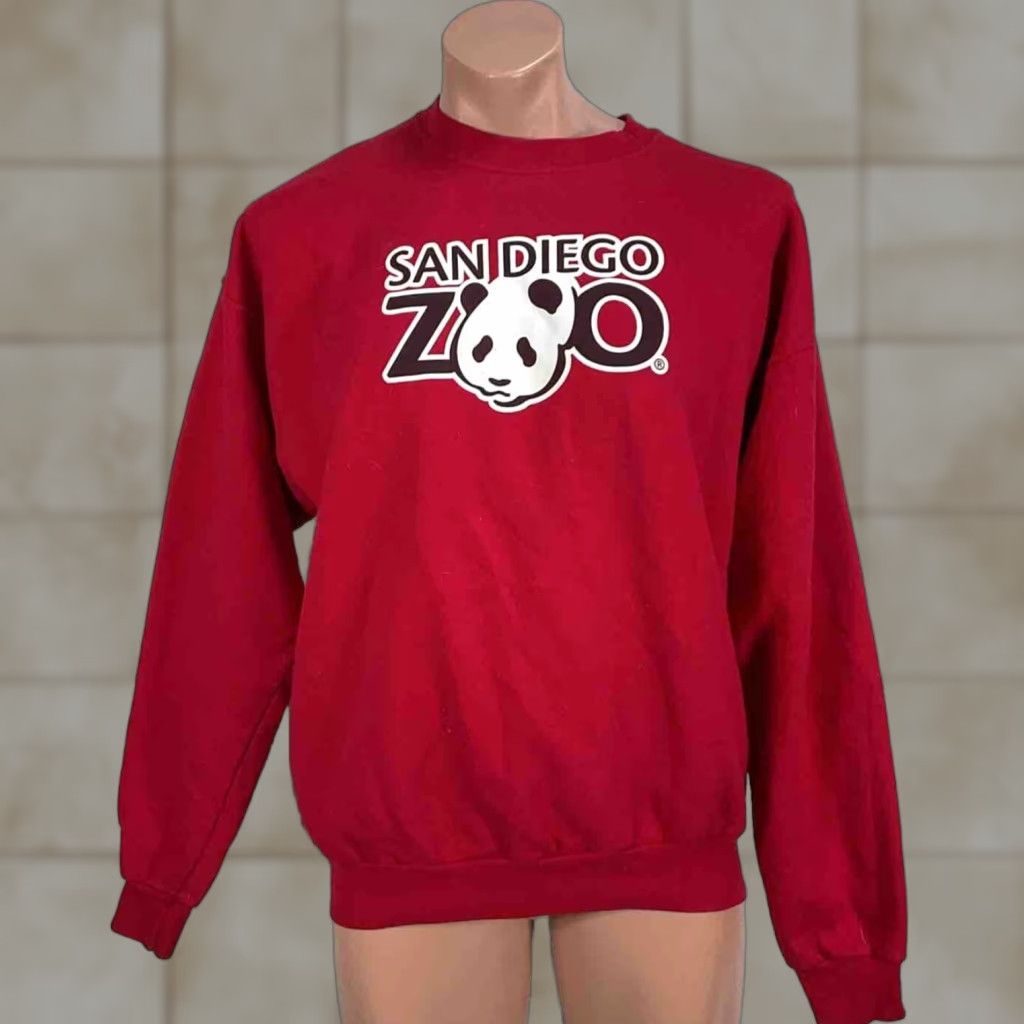 VINTAGE Hanes San Diego Zoo Giant Panda Sweatshirt Shirt Pullover Crew Neck Long Sleeve Red L Unisex Adults Mens