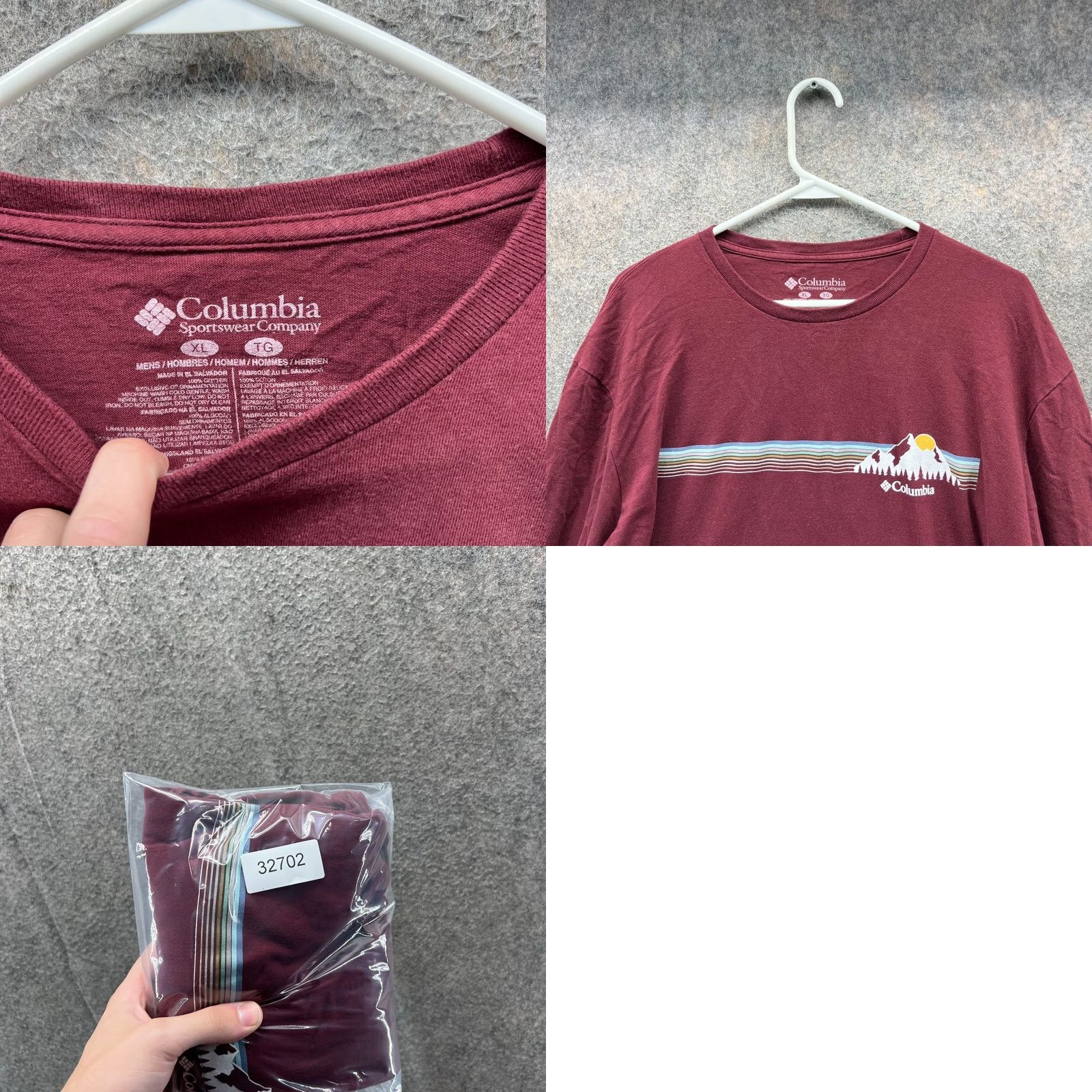 Vintage Columbia Shirt Mens XL Burgundy Long Sleeve Graphic Mountains Outdoor Cotton Tee Size US XL / EU 56 / 4 - 8 Thumbnail