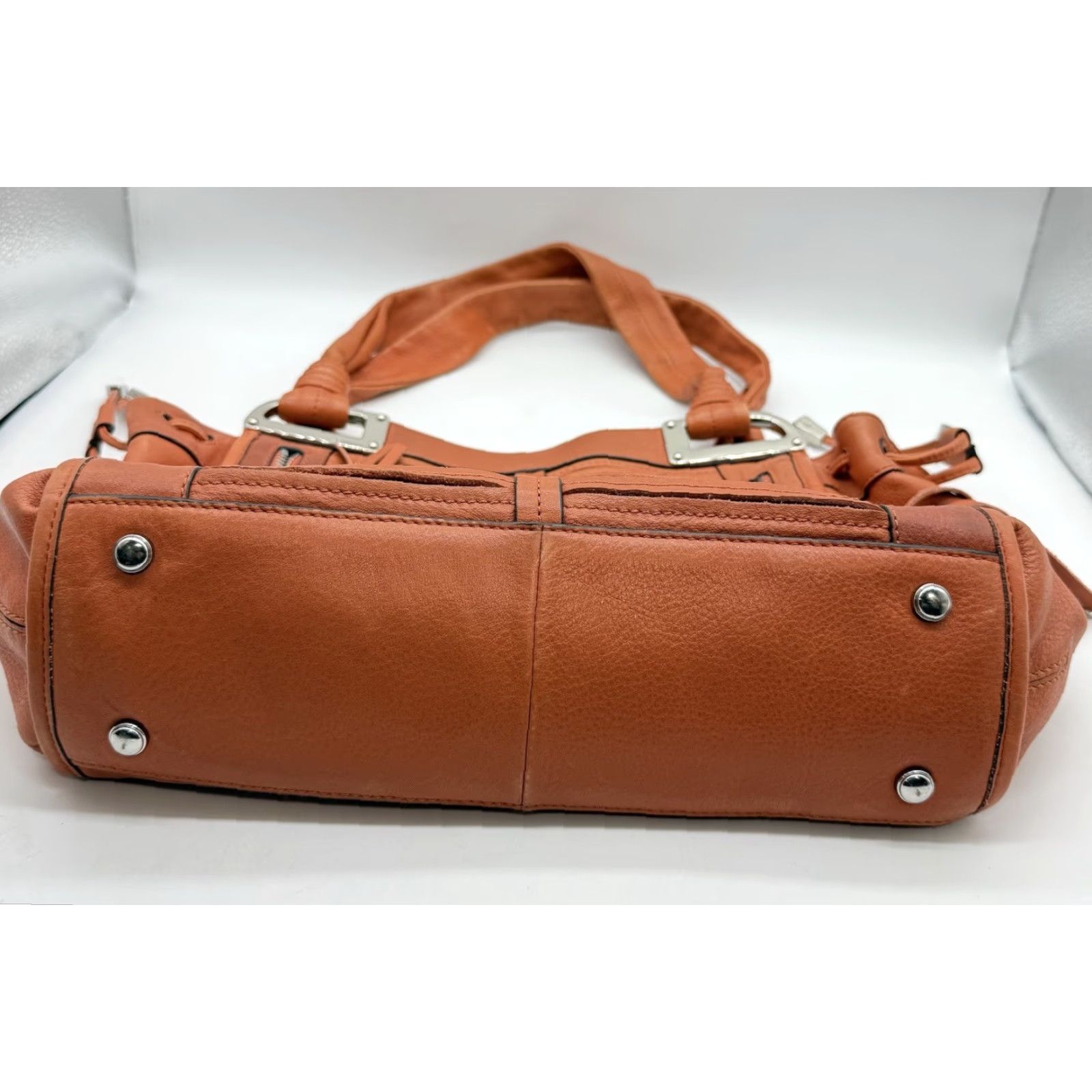 Doublet B. Makowsky Womens Orange Leather Shoulder Bag Medium Black Hardware Size ONE SIZE - 7 Thumbnail