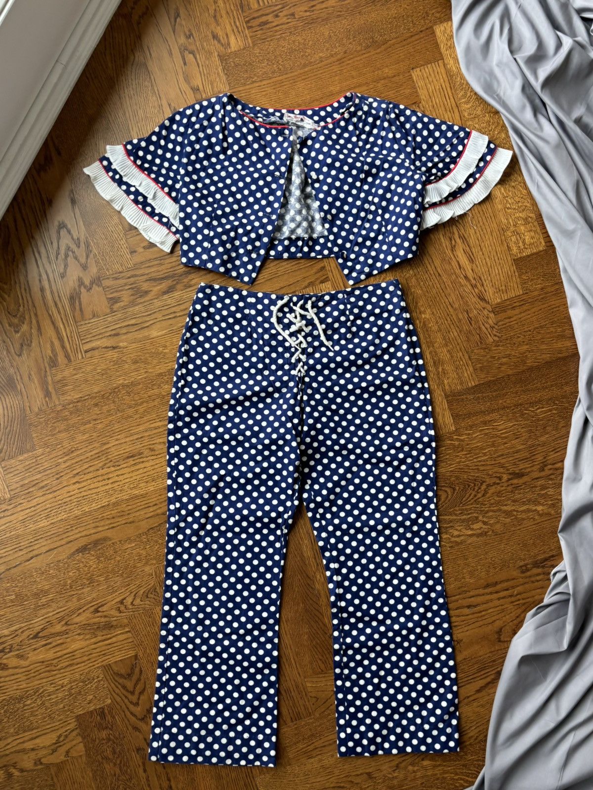Sears × Vintage 1970s Polka Dot Beach Set 70s Vintage Suit Two Piece Track Size 34S - 1 Thumbnail