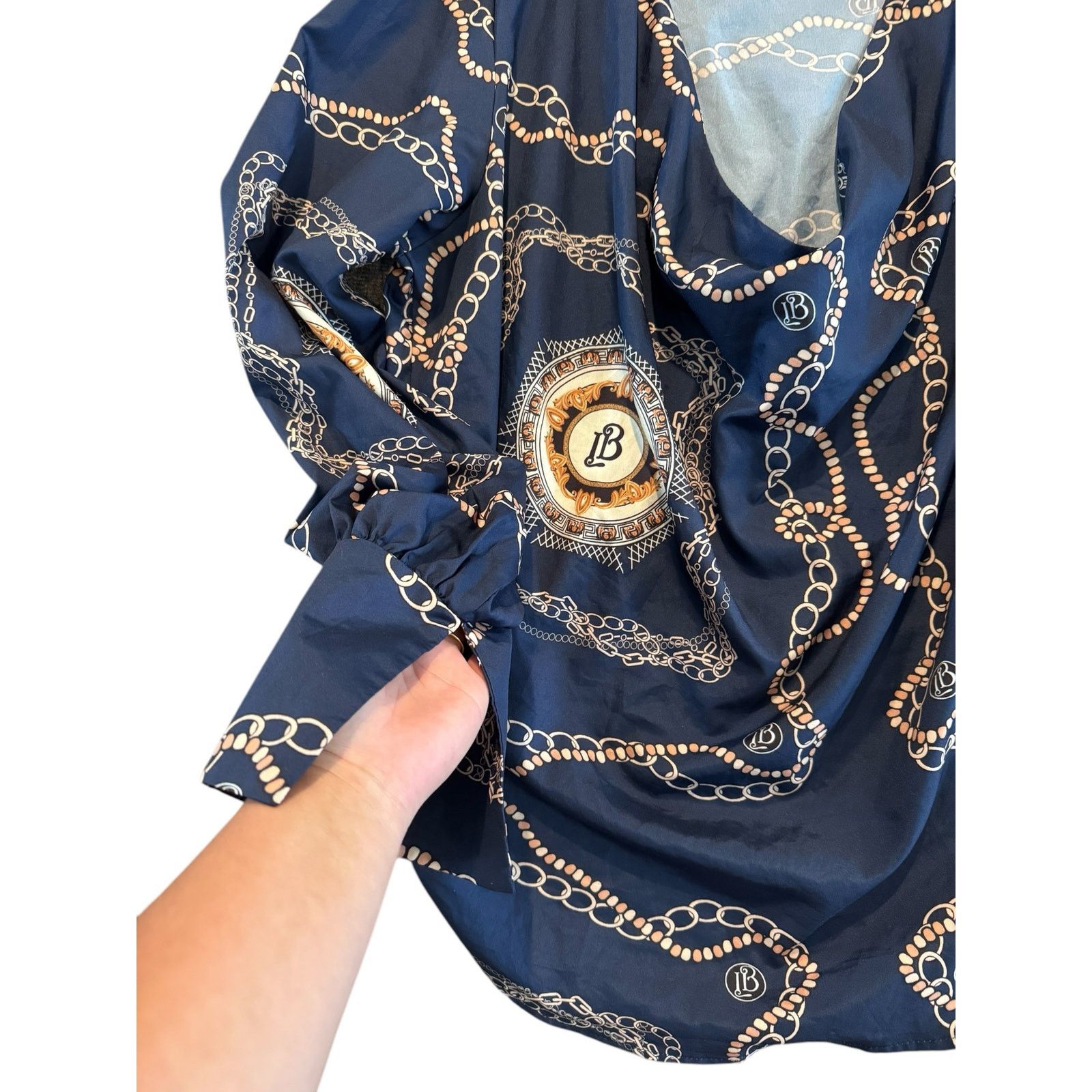 Other Womens Navy Chain Baroque Print Cowl Neck Long Sleeve Top L Size L / US 10 / IT 46 - 5 Thumbnail