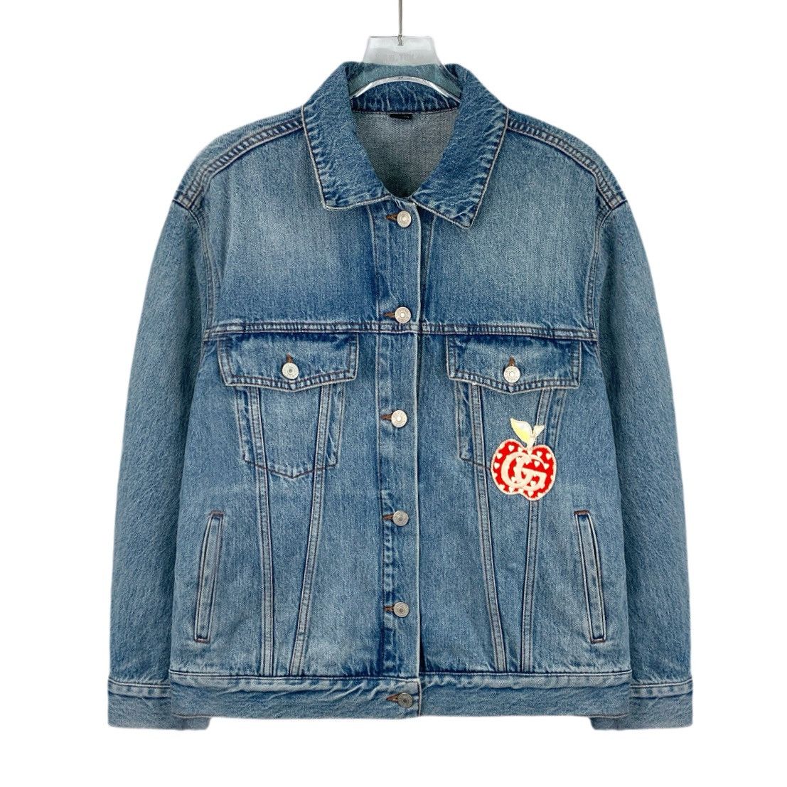 Gucci Gucci Blue Apple Logo Embroidered Cotton Denim Jacket Size XS / US 0-2 / IT 36-38 - 1 Thumbnail