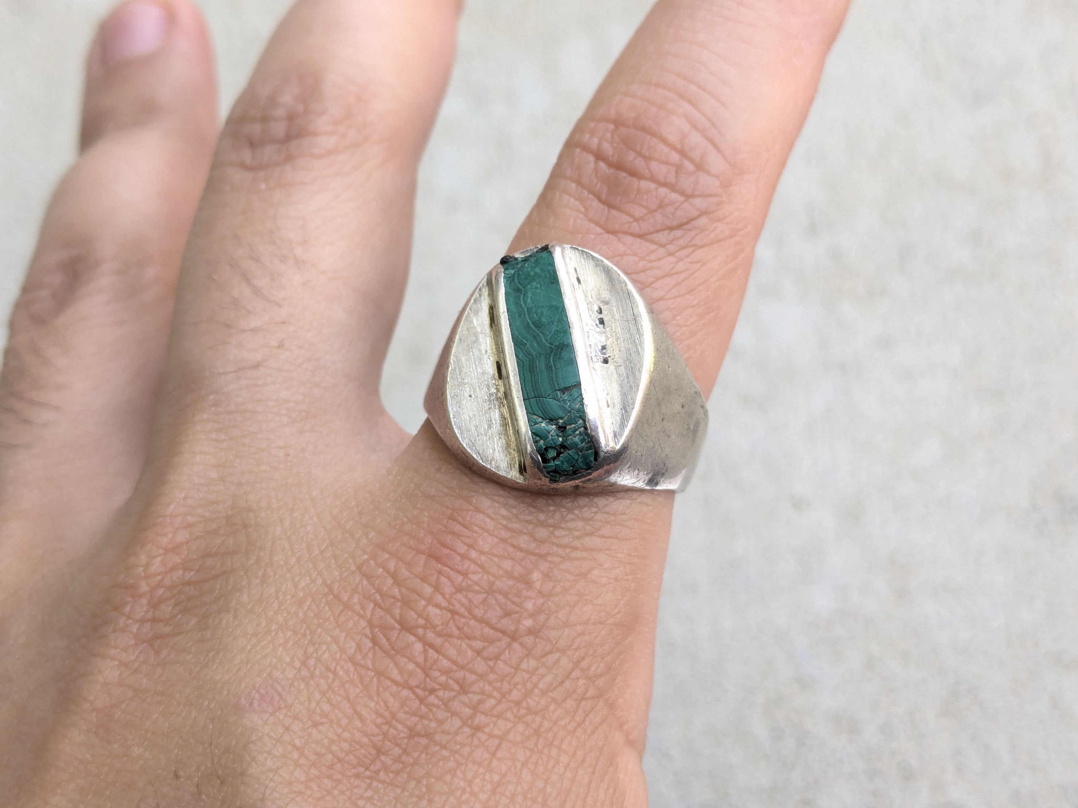 Jewelry Vintage Sterling Silver Ring Green Malachite Taxco 13.25 Size ONE SIZE - 10 Thumbnail