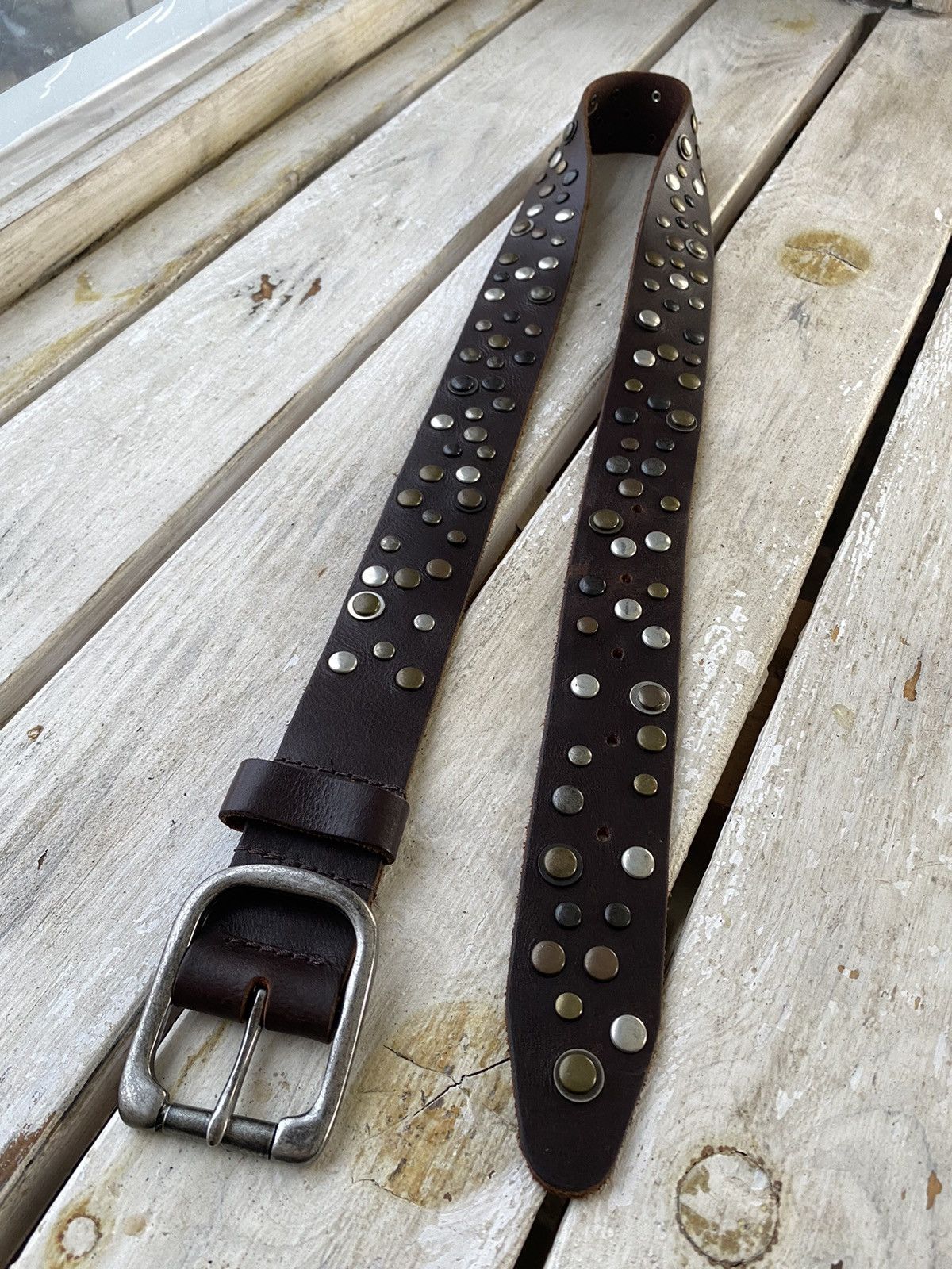 Hysteric Glamour × Leather × Vintage Vintage Leather Belt Y2K Rhinestones Punk Metal Avant Garde Size ONE SIZE - 2 Thumbnail