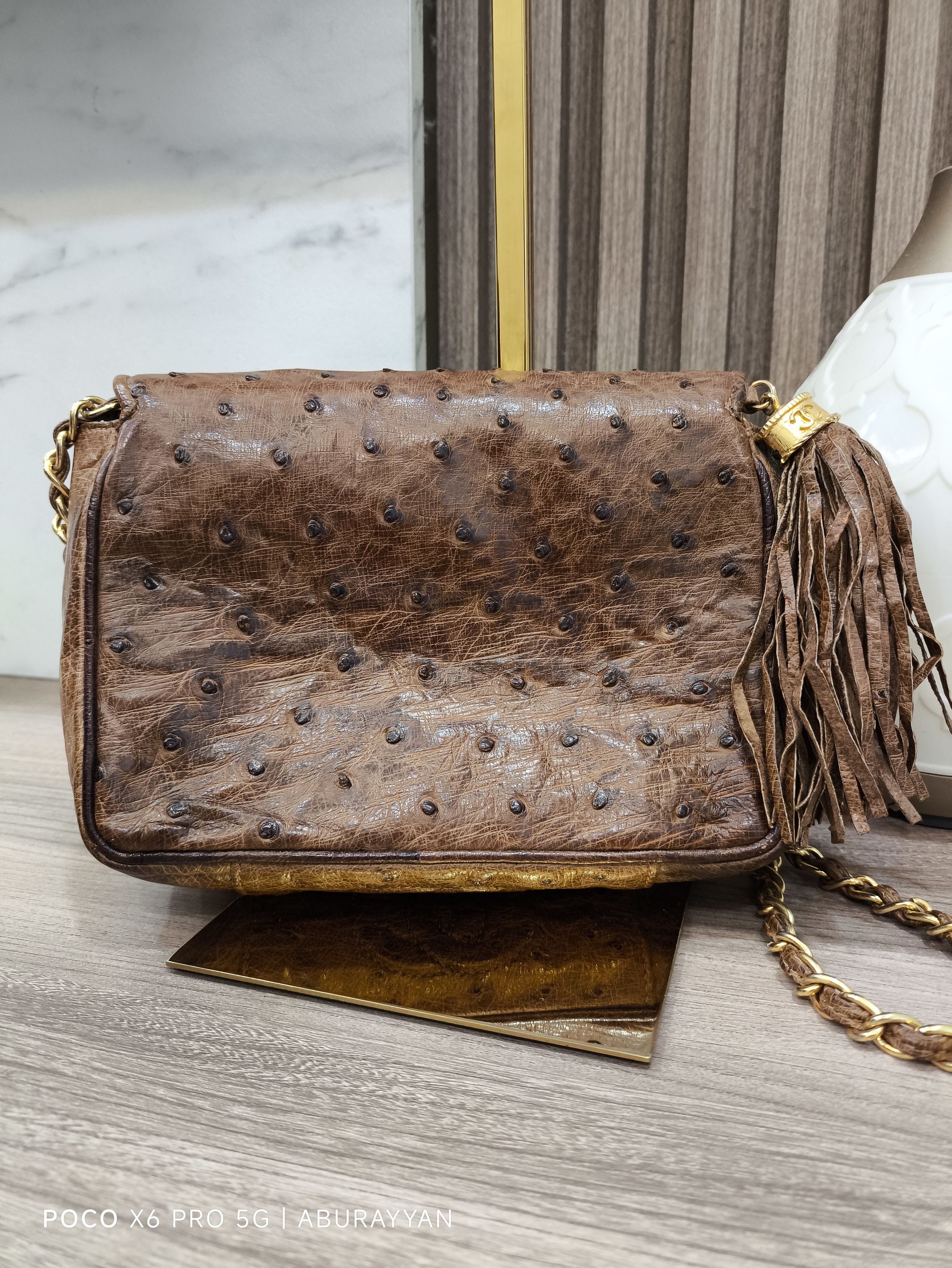 Chanel Chanel Vintage Ostrich Leather SingleFlap Chain Shoulder Bag Size ONE SIZE - 3 Thumbnail