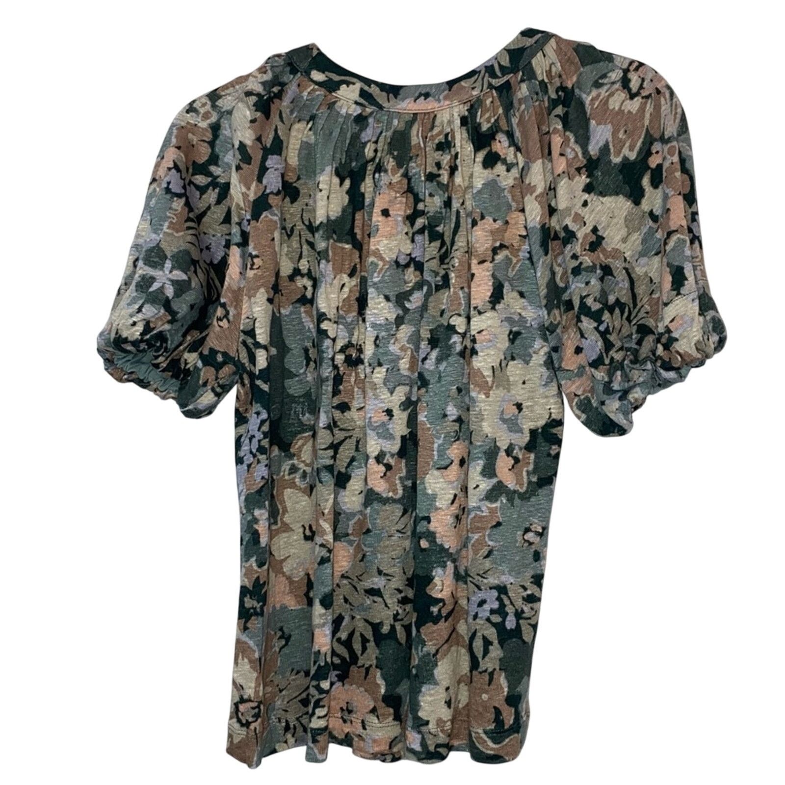 Anthropologie Maeve Floral Balloon Sleeve Short Sleeve Blouse Size S / US 4 / IT 40 - 2 Thumbnail
