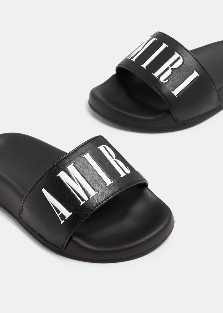 Amiri o1mle0426 Logo Pool Slides Slippers in Black Size US 14 / EU 47 - 2 Thumbnail