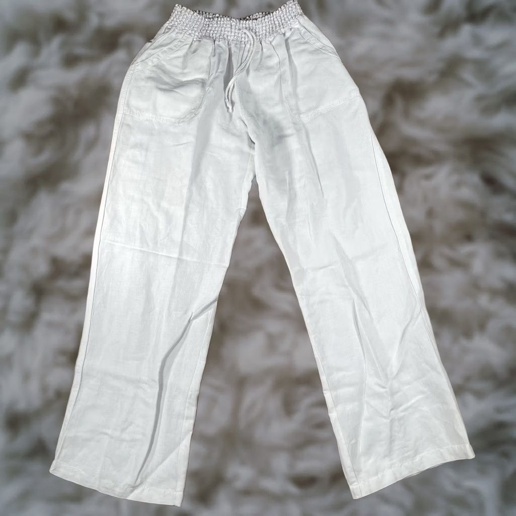 Vintage Christopher & Banks Pants Womens M Medium Linen Blend Adjustable Drawstring Pockets Size 32" / US 10 / IT 46 - 1 Thumbnail