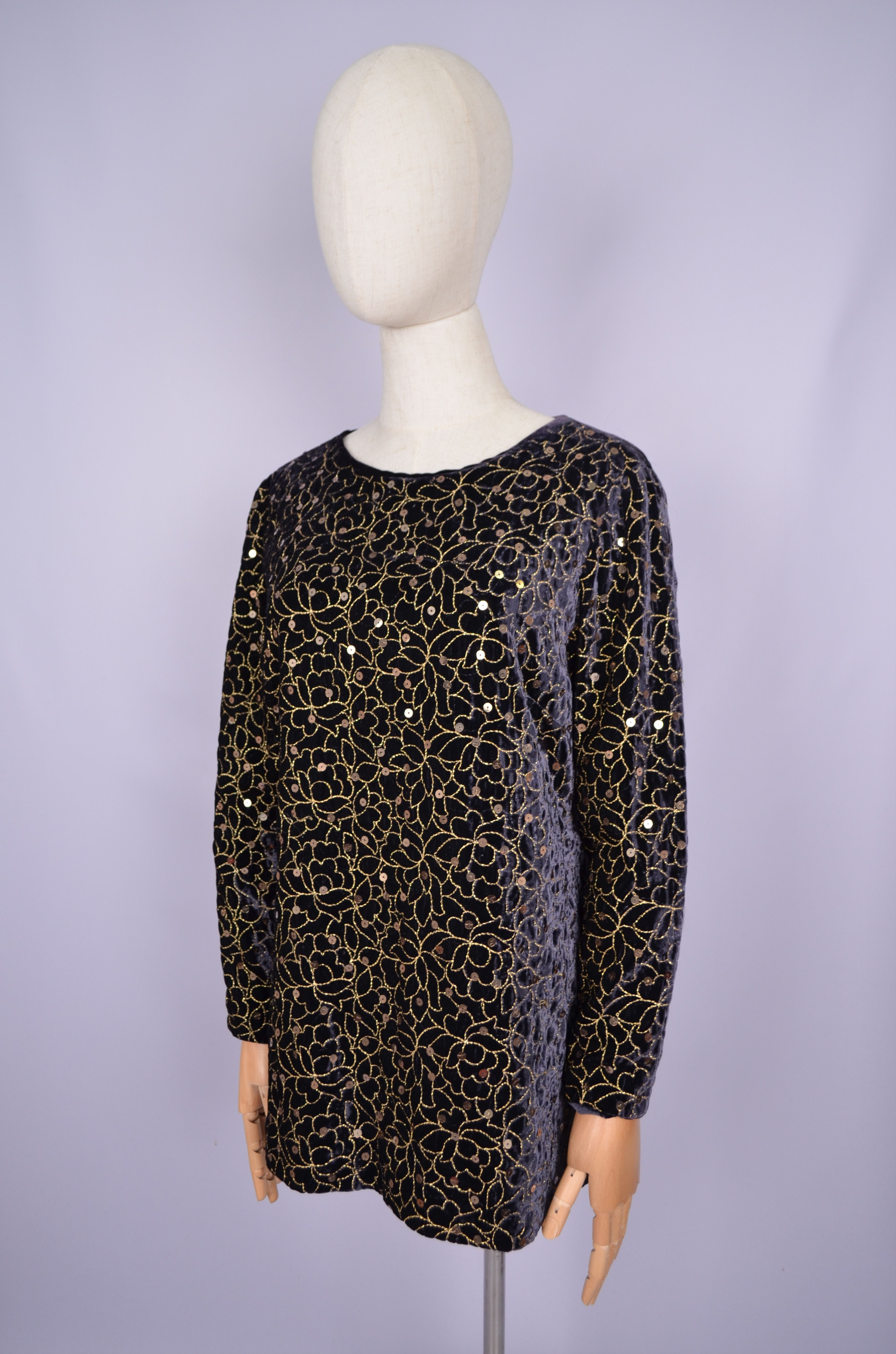 Designer Caroline Charles London Sequin Blouse Viscose Jumper Sz US10 Size M / US 6-8 / IT 42-44 - 4 Thumbnail