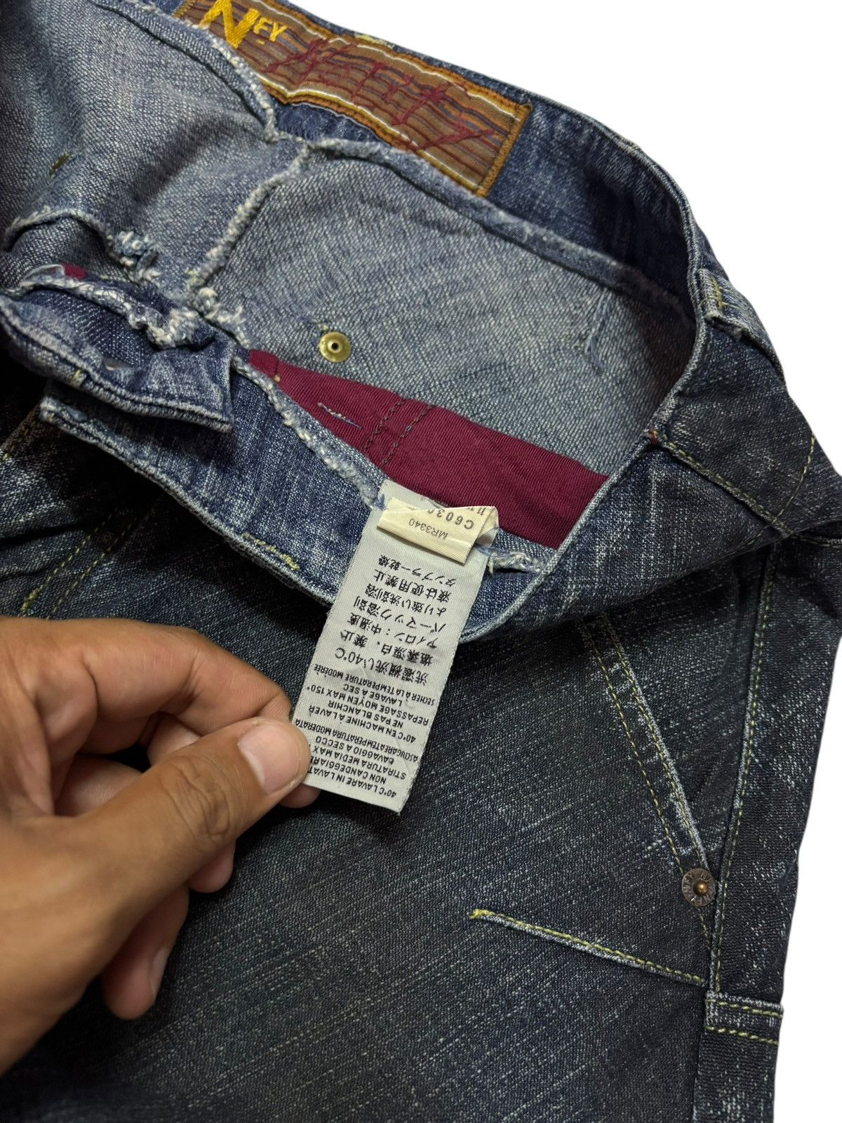 Japanese Brand Vtg NFY Notify Oil Washed Jeans Size 30" / US 8 / IT 44 - 7 Thumbnail