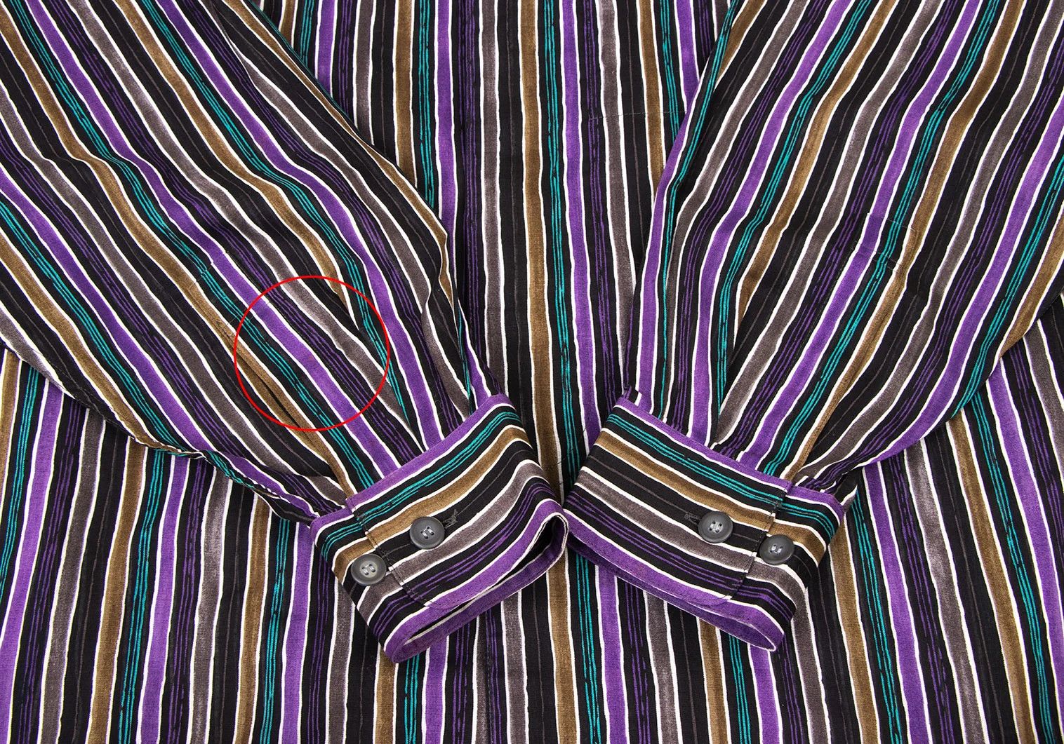 Issey Miyake Cotton Stripe Band Collar Shirt in Black Purple Green Size US M / EU 48-50 / 2 - 6 Thumbnail