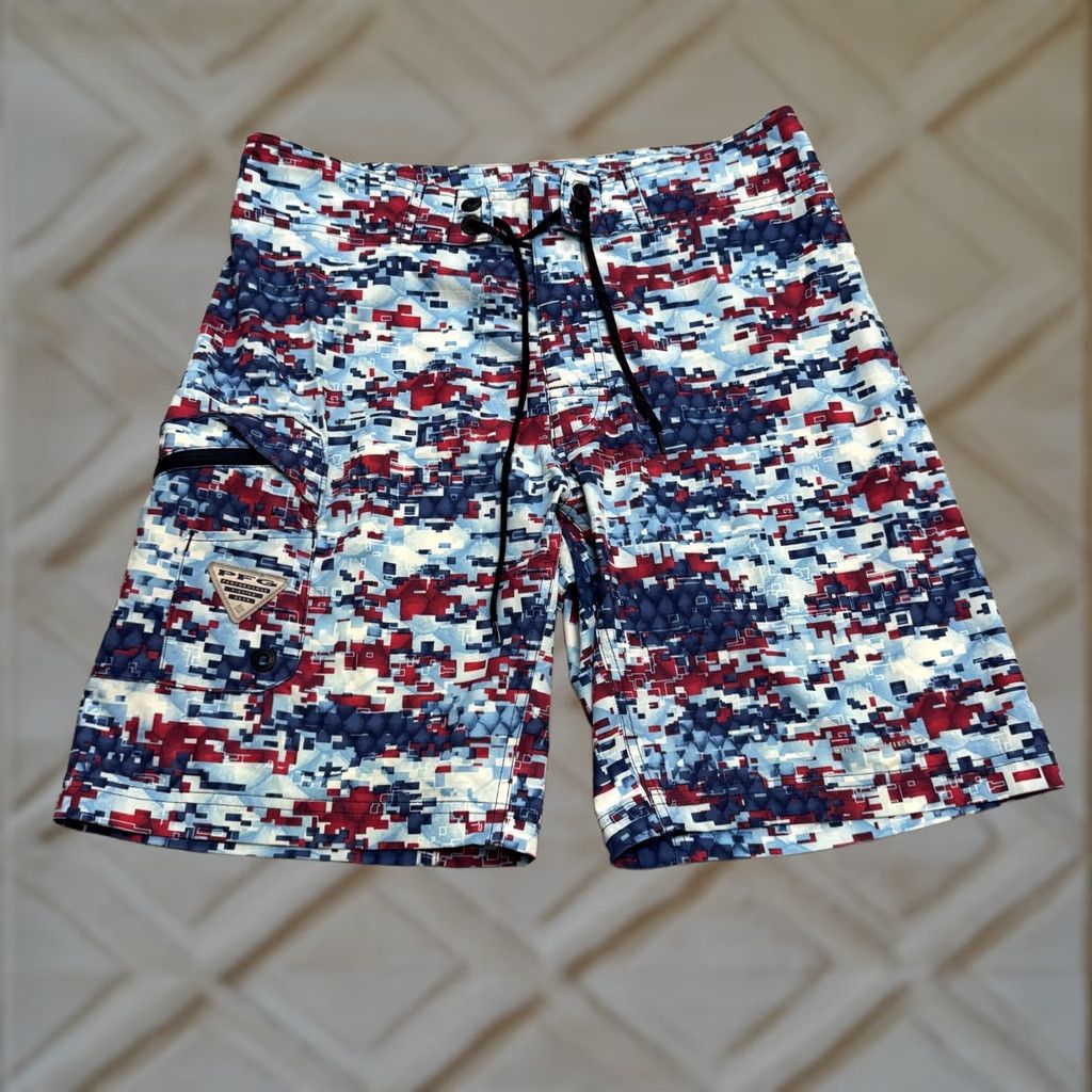 Vintage Columbia PFG Offshore II Omni Shield Swim Trunks Board Shorts Men 32 Multi Geometric Pattern Size US 32 / EU 48 - 1 Thumbnail