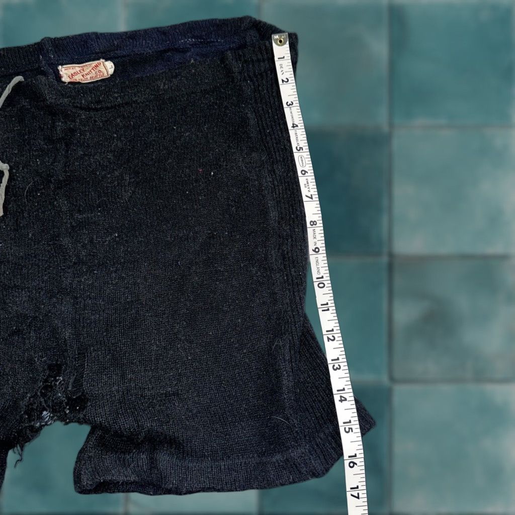 VTG 60s Lasley Knitting Co Navy Blue Wool Letterman Shorts Rare Swim Trunks