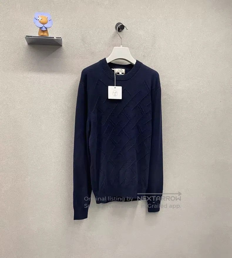 Hermes Hermes Navy Blue Round Neck Knit Sweater Size US L / EU 52-54 / 3 - 3 Thumbnail