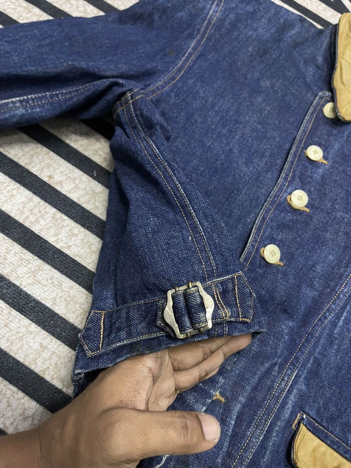PPFM 90s PEYTON PLACE FOR MEN (PPFM) DENIM LEATHER BIKER JACKET Size US S / EU 44-46 / 1 - 10 Thumbnail