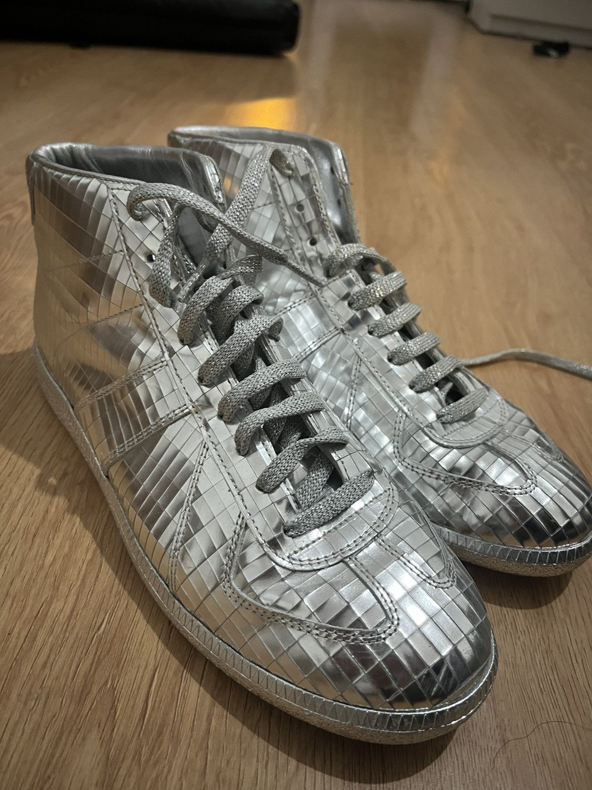 Maison Margiela Maison Margiela Silver Metallic High Top Disco Ball Sneakers Size US 9 / EU 42 - 2 Thumbnail